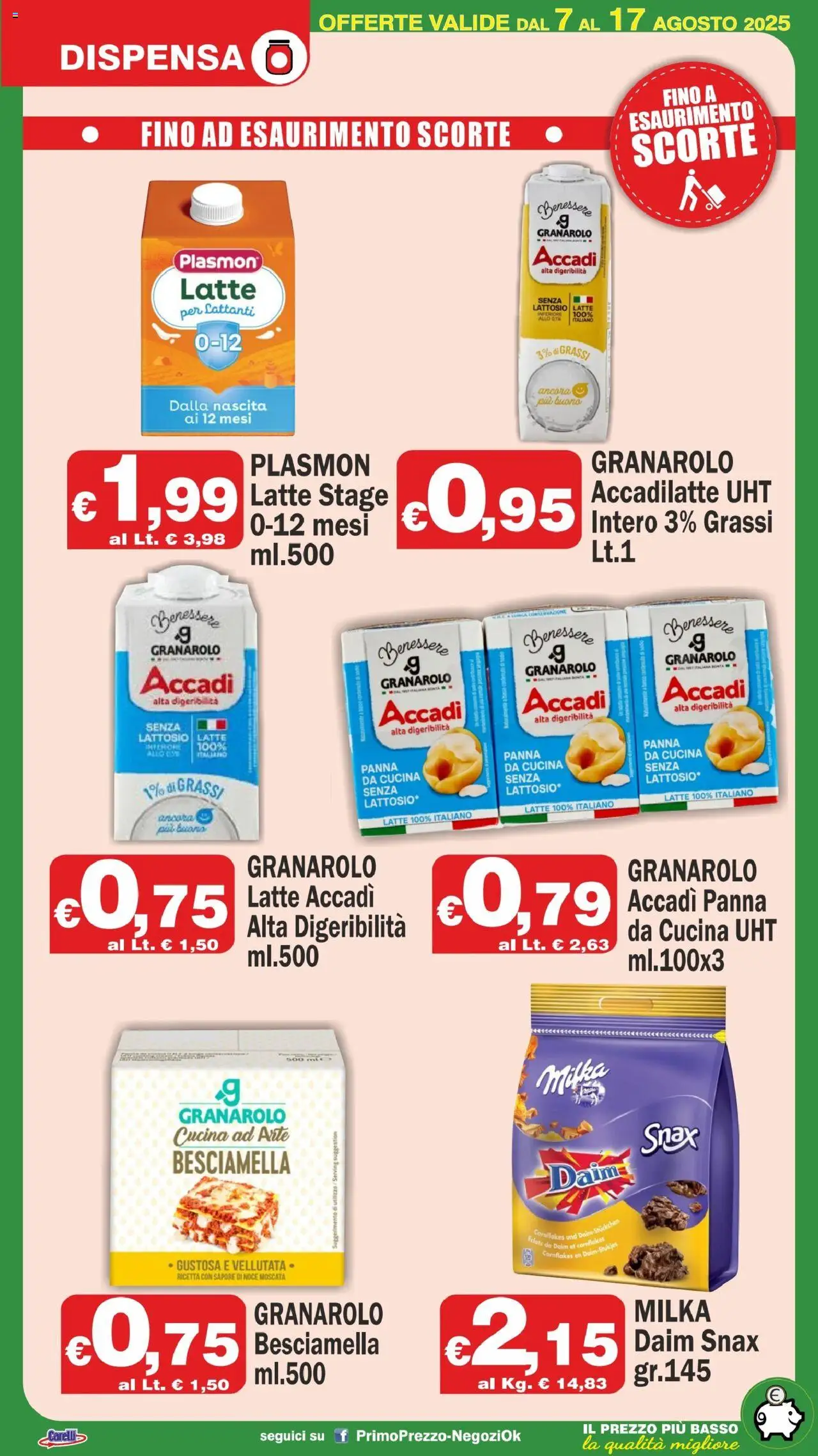 Volantino Primo Prezzo del 07.08.2025 | Pagina: 13 | Prodotti: Panna, Latte, Besciamella