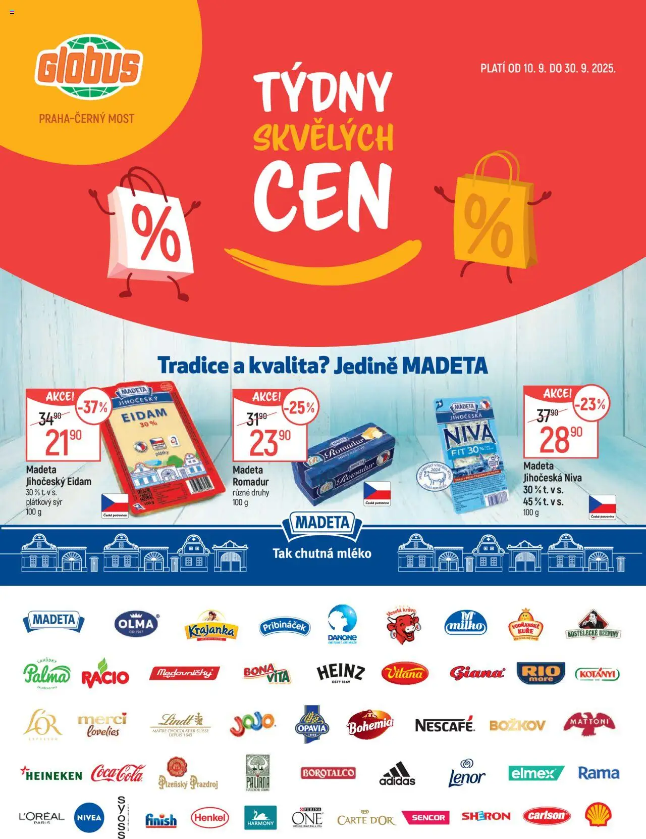 Globus leták - Praha Černý Most od 10.09.2025 | Strana: 1 | Produkty: Heineken, Lindt, Eidam, Niva