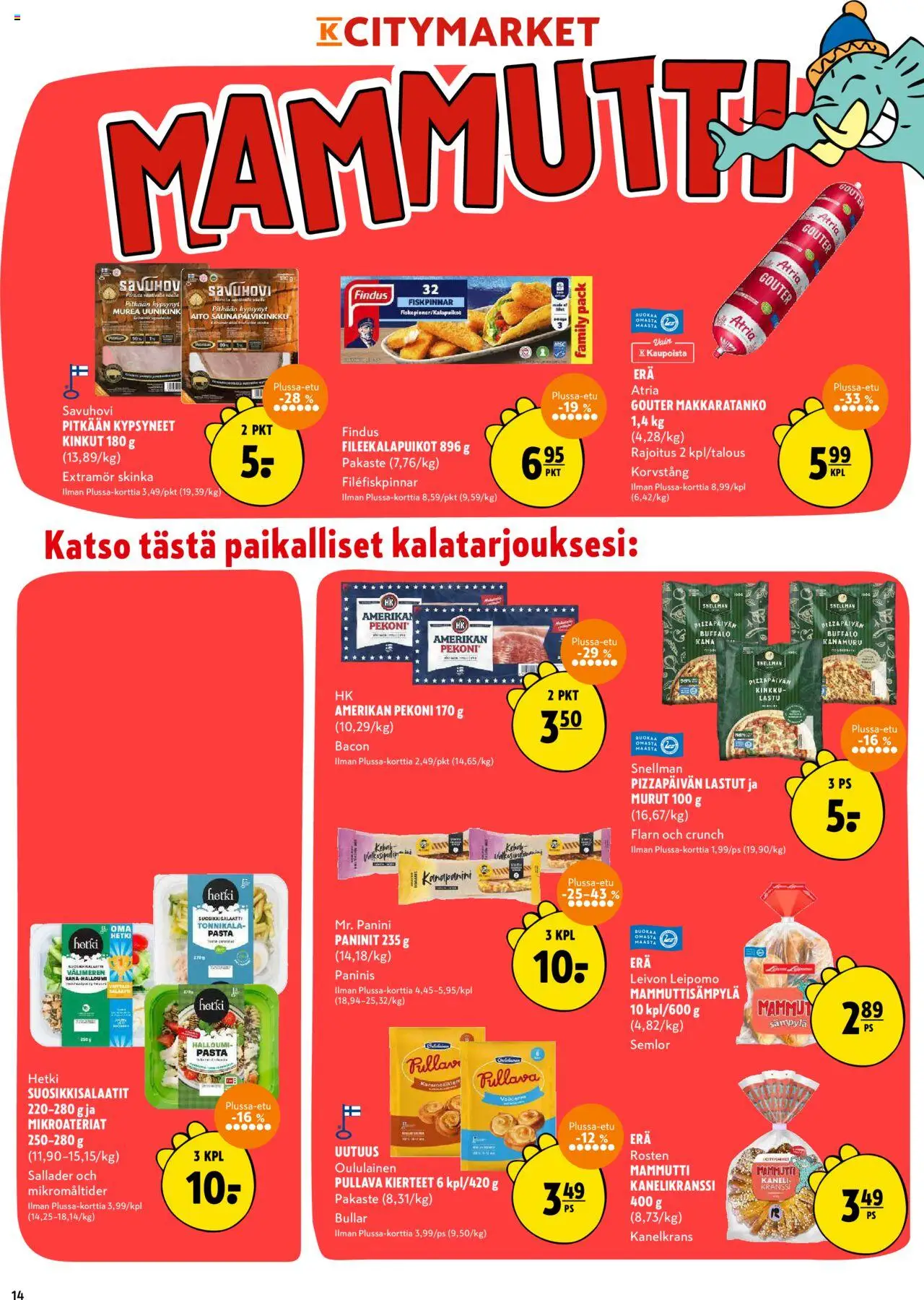 K-Citymarket tarjoukset – voimassa 16.10.2025 alkaen | Sivu: 14 | Tuotteet: Pekoni, Kinkku, Halloumi, Tonnikala
