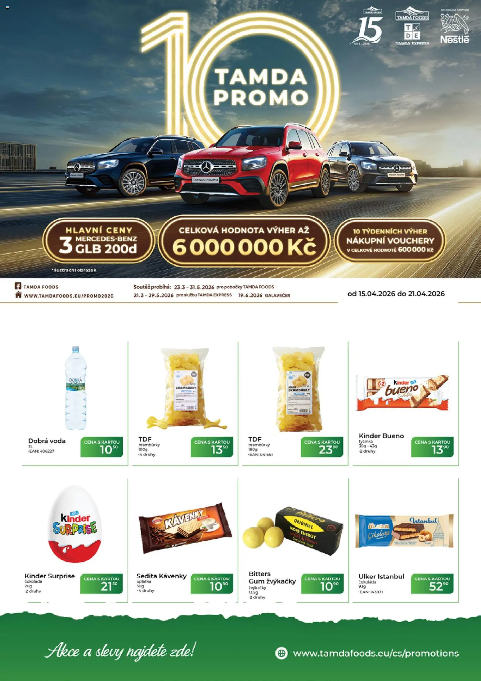 Tamda Foods leták od 15.04.2026 | Strana: 1 | Produkty: Voda, Bramburky, Kinder, Kinder Bueno