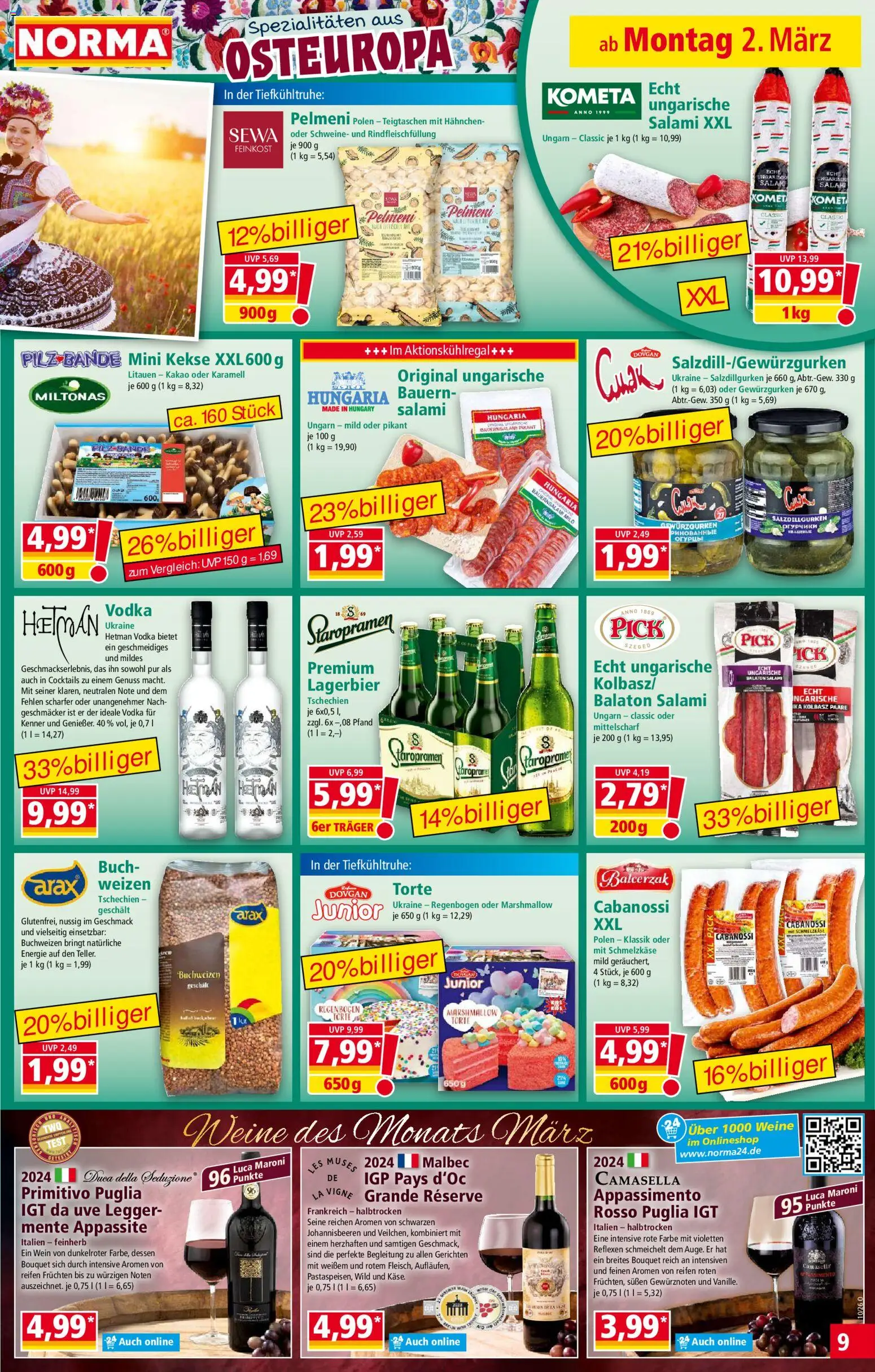 Norma Prospekt 	 – gültig ab 02.03.2026 | Seite: 9 | Produkte: Hahnchen, Salami, Wein, Vodka