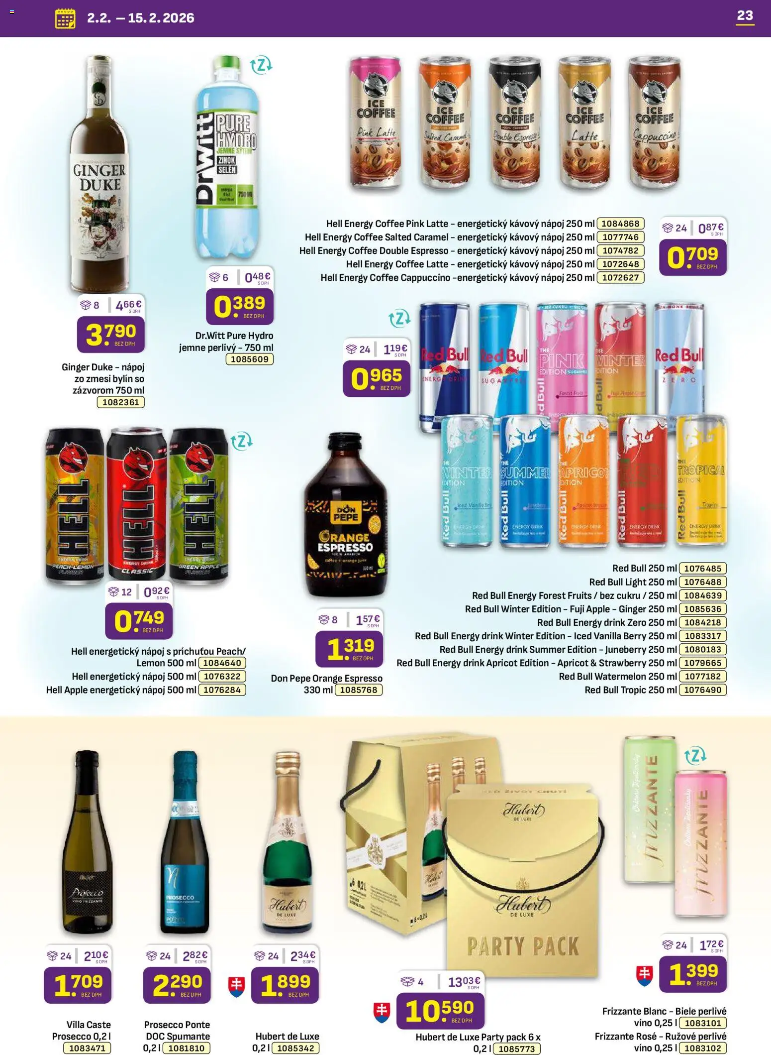 Nové Libex akcie – leták je platný od 02.02.2026 | Strana: 23 | Produkty: Víno, Apple, Red Bull, Energetický nápoj