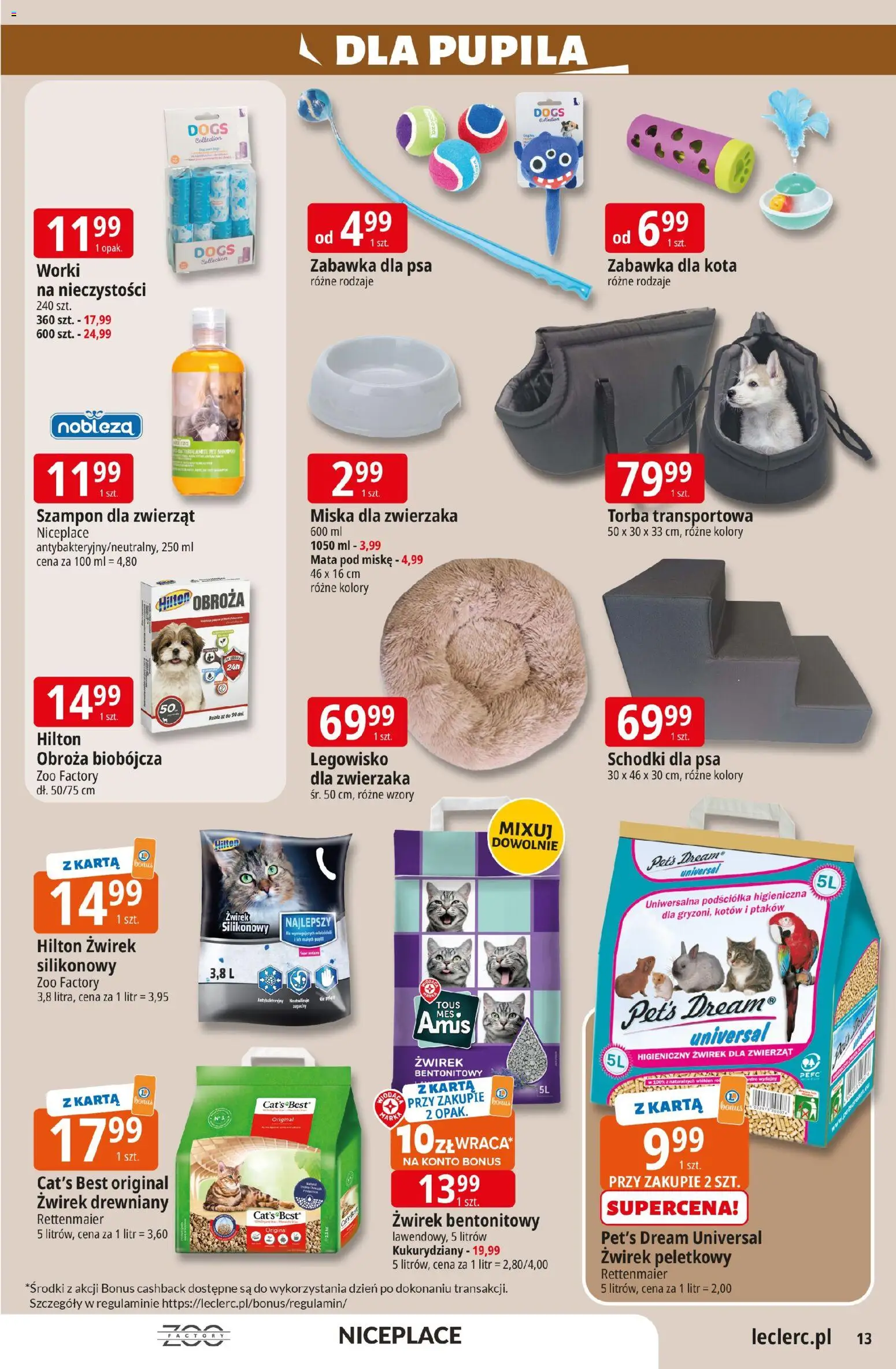 E.Leclerc gazetka - Elbląg od 10.03.2026 | Strona: 13 | Produkty: Karta, Torba, Żwirek bentonitowy, Żwirek drewniany