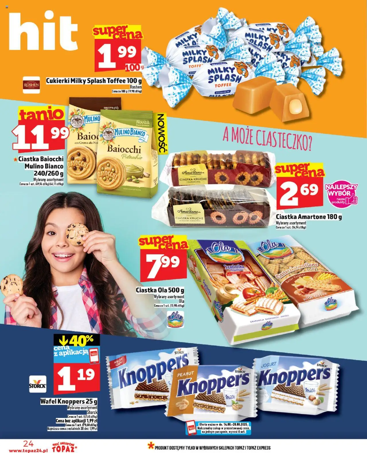 Topaz Gazetka od 14.08.2025 | Strona: 24 | Produkty: Jogurt, Cukierki, Ciastka, Ciasteczka