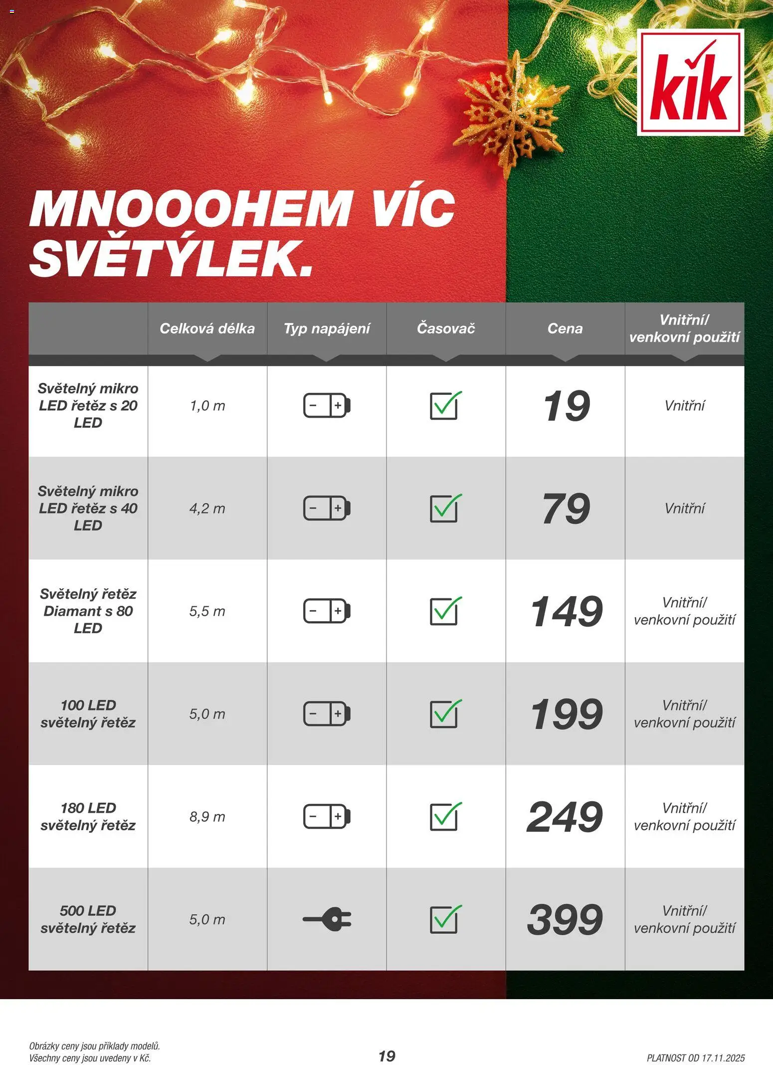 Kik Black Friday od 17.11.2025 | Strana: 19 | Produkty: Světelný řetěz, Časovač, LED