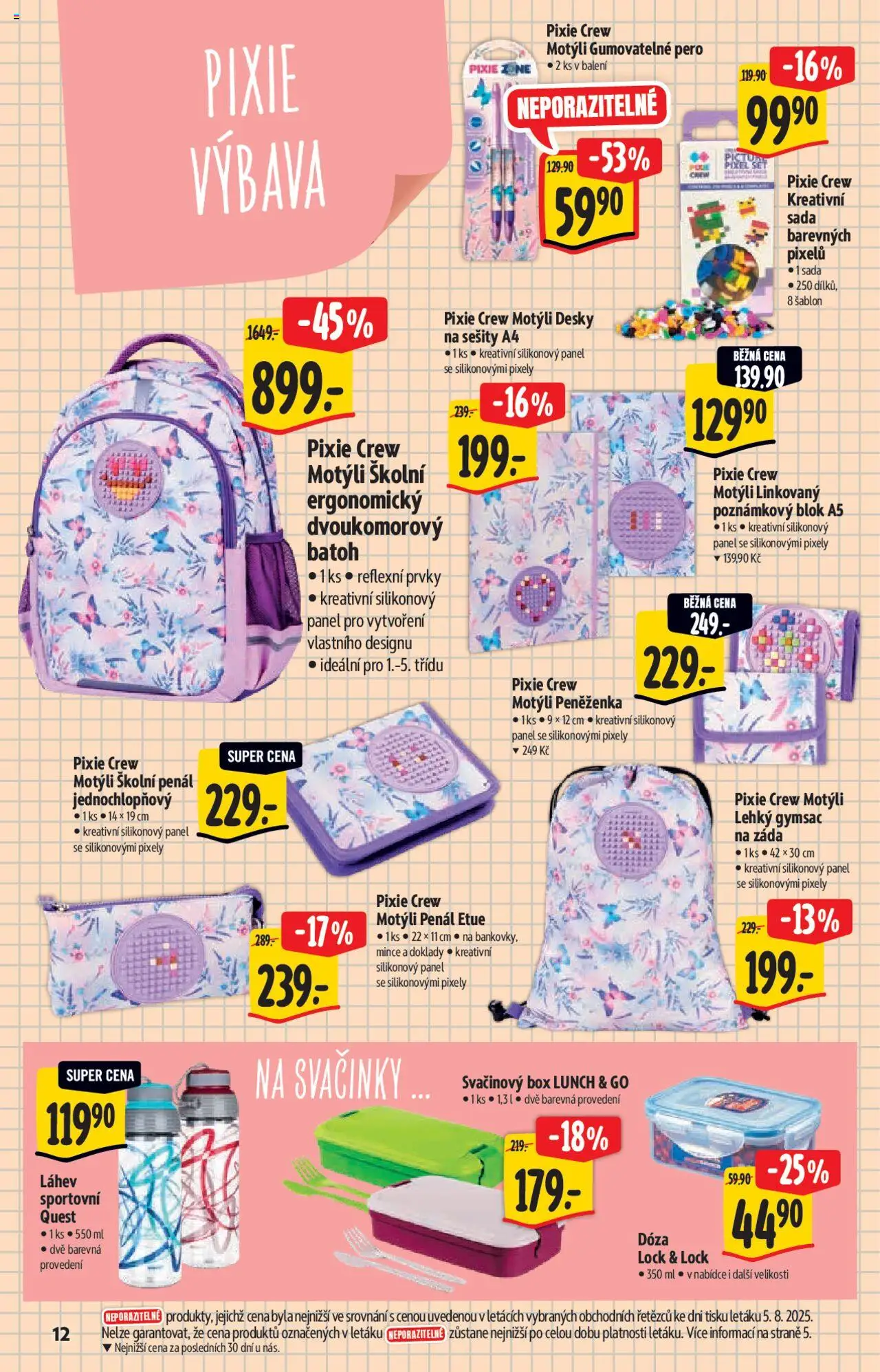 Albert katalog - Hypermarket od 13.08.2025 | Strana: 12 | Produkty: Batoh, Sešity, Kreativní sada, Láhev