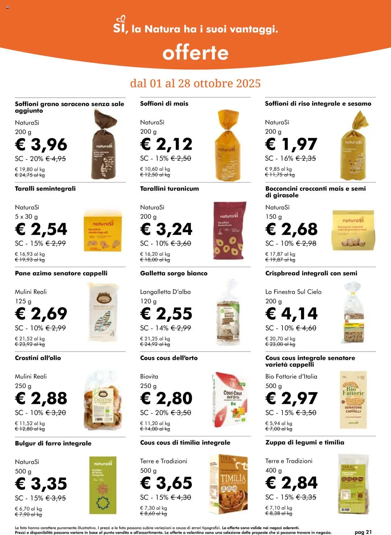 Volantino Natura Sì del 01.10.2025 | Pagina: 21 | Prodotti: Pane, Riso, Crostini, Farro