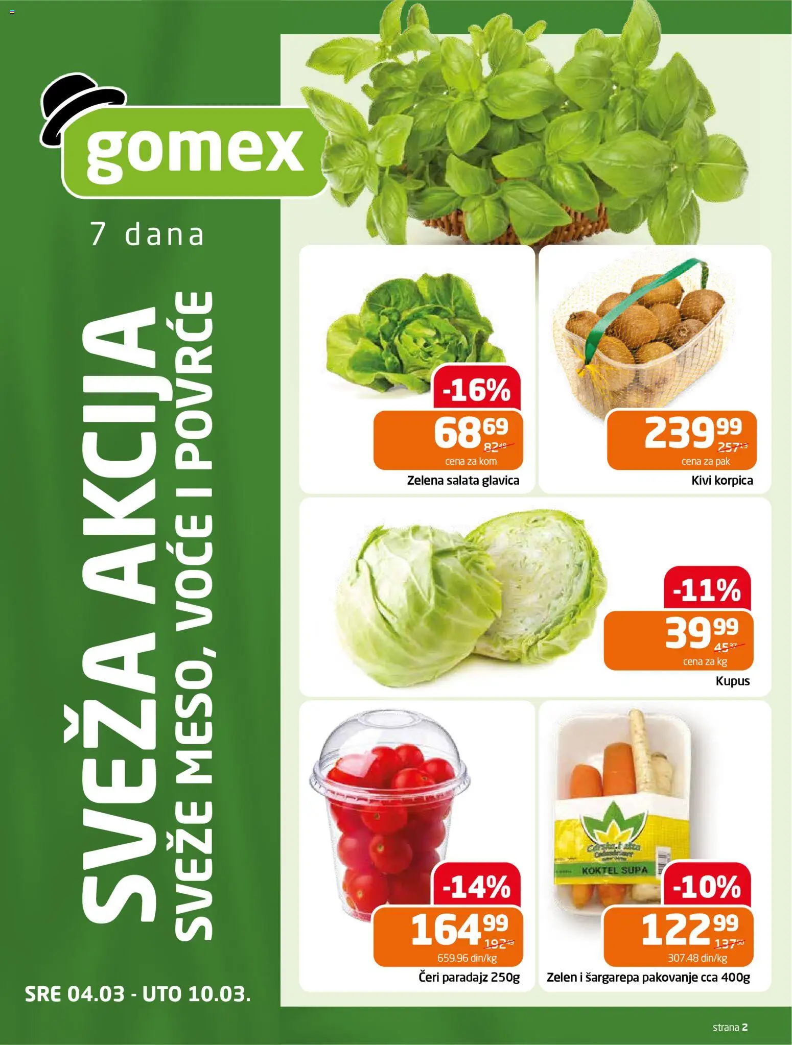 Gomex katalog - važi od 04.03.2026 | Strana: 2 | Proizvode: Kivi, Salata, Kupus, Paradajz