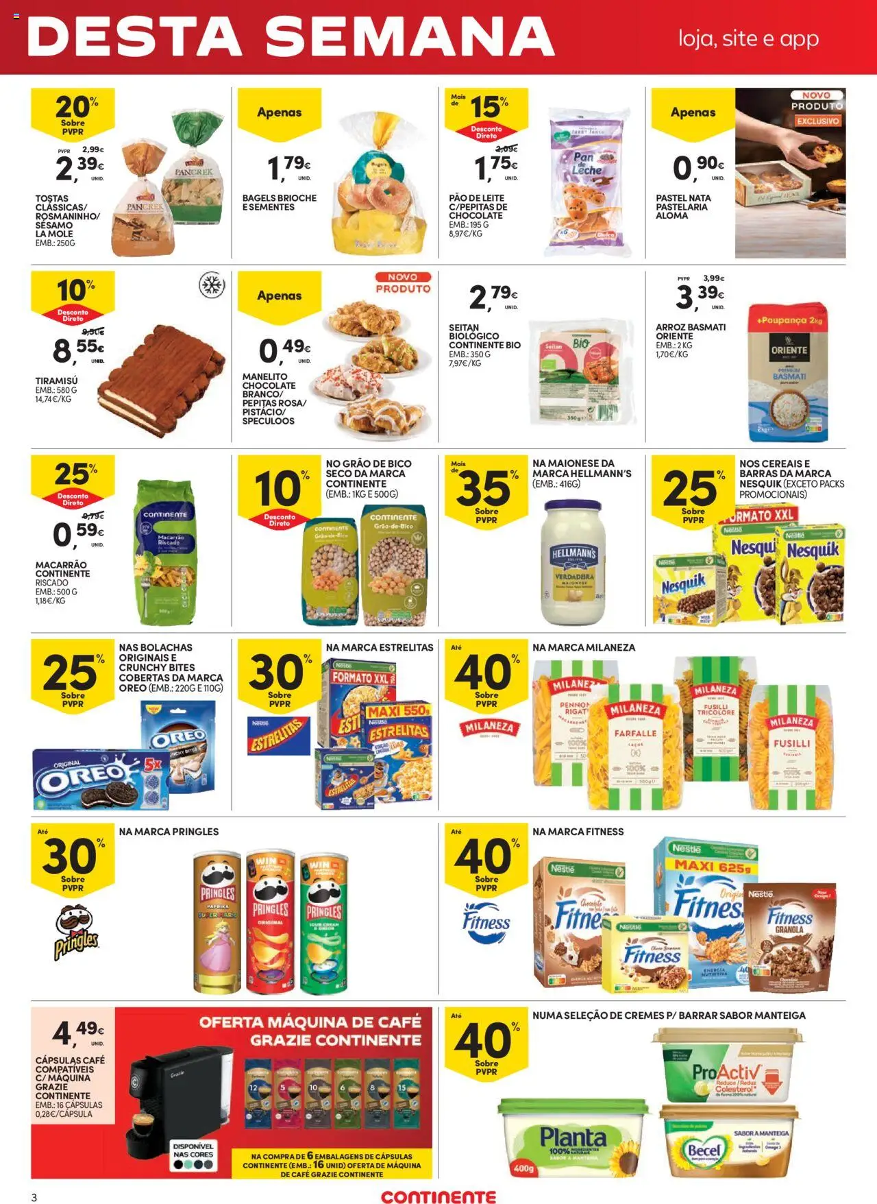 Continente Fim de Semana │ válido de 22.08.2025 | Página: 3 | Produtos: Pão, Chocolate, Maionese, Macarrão