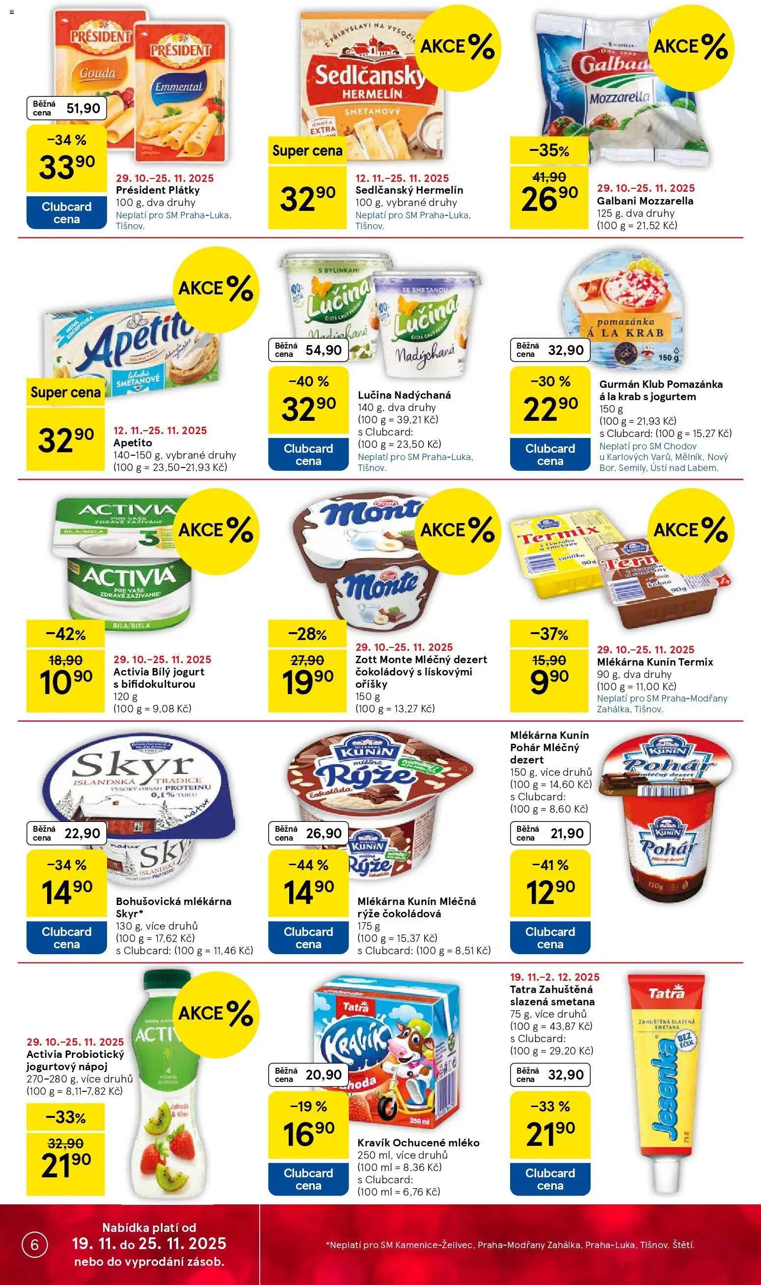 Tesco Black Friday od 19.11.2025 | Strana: 6 | Produkty: Sedlčanský Hermelín, Kiwi, Skyr, Mozzarella