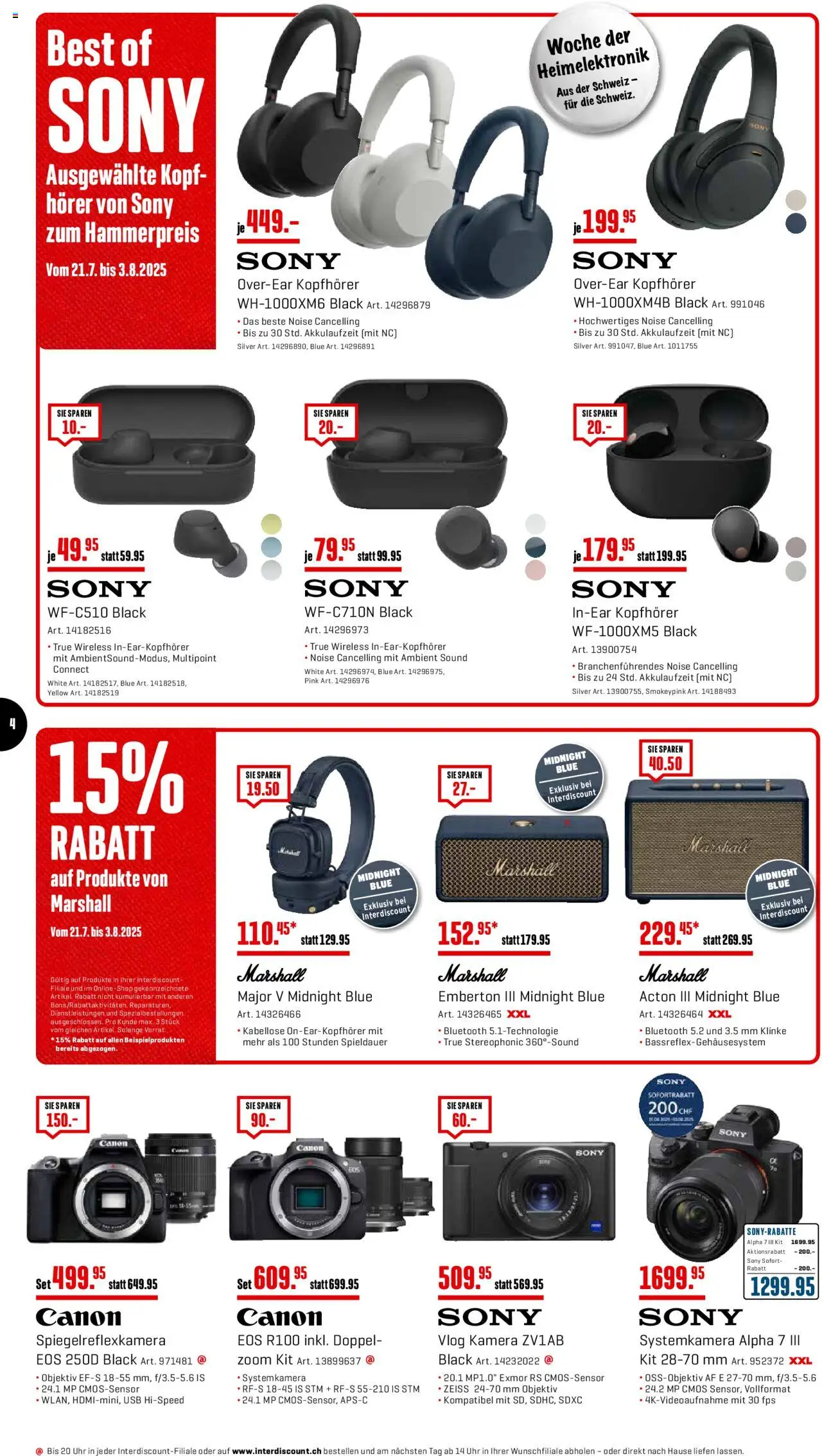 Interdiscount Aktionen ab 21.07.2025 | Seite: 4 | Produkte: Kopfhörer, Kamera, Systemkamera, Objektiv