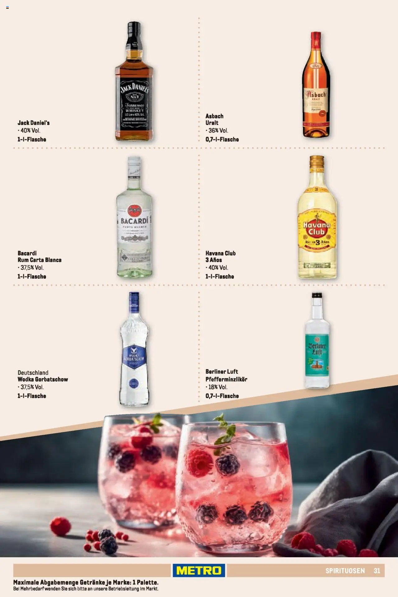 Metro Sortimentskatalog Vereine & Feste – gültig ab 01.06.2024 | Seite: 31 | Produkte: Wodka, Whiskey