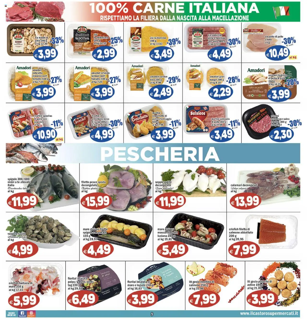 Volantino Il Castoro del 06.08.2025 | Pagina: 9 | Prodotti: Patate, Pesce spada, Arrosticini, Polpette