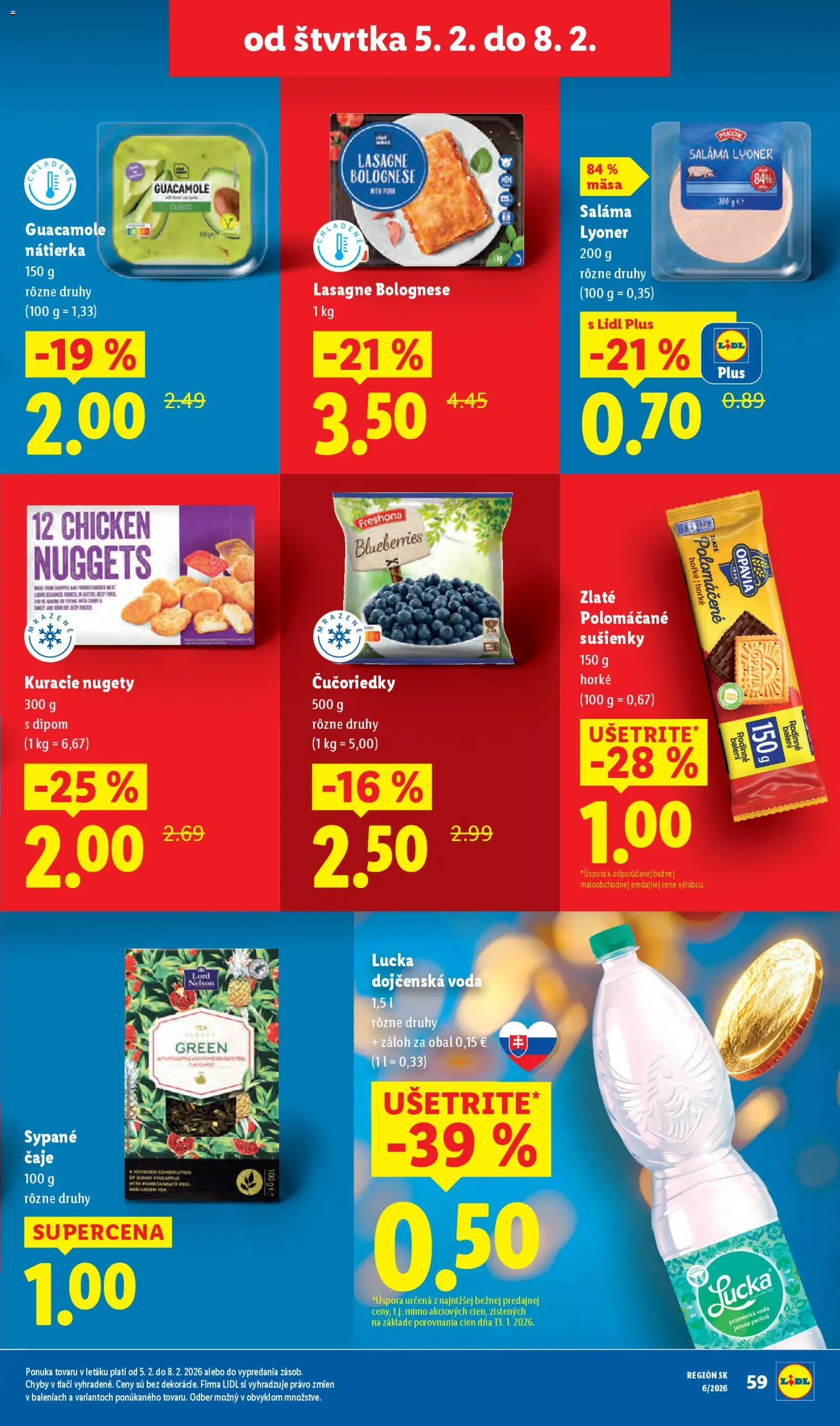 Nové Lidl akcie – leták je platný od 02.02.2026 | Strana: 59 | Produkty: Saláma, Lucka, Čučoriedky, Lasagne