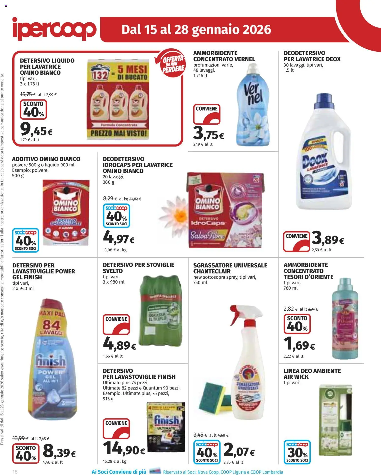 Volantino Ipercoop del 15.01.2026 | Pagina: 18 | Prodotti: Ammorbidente, Sgrassatore, Lavastoviglie, Data