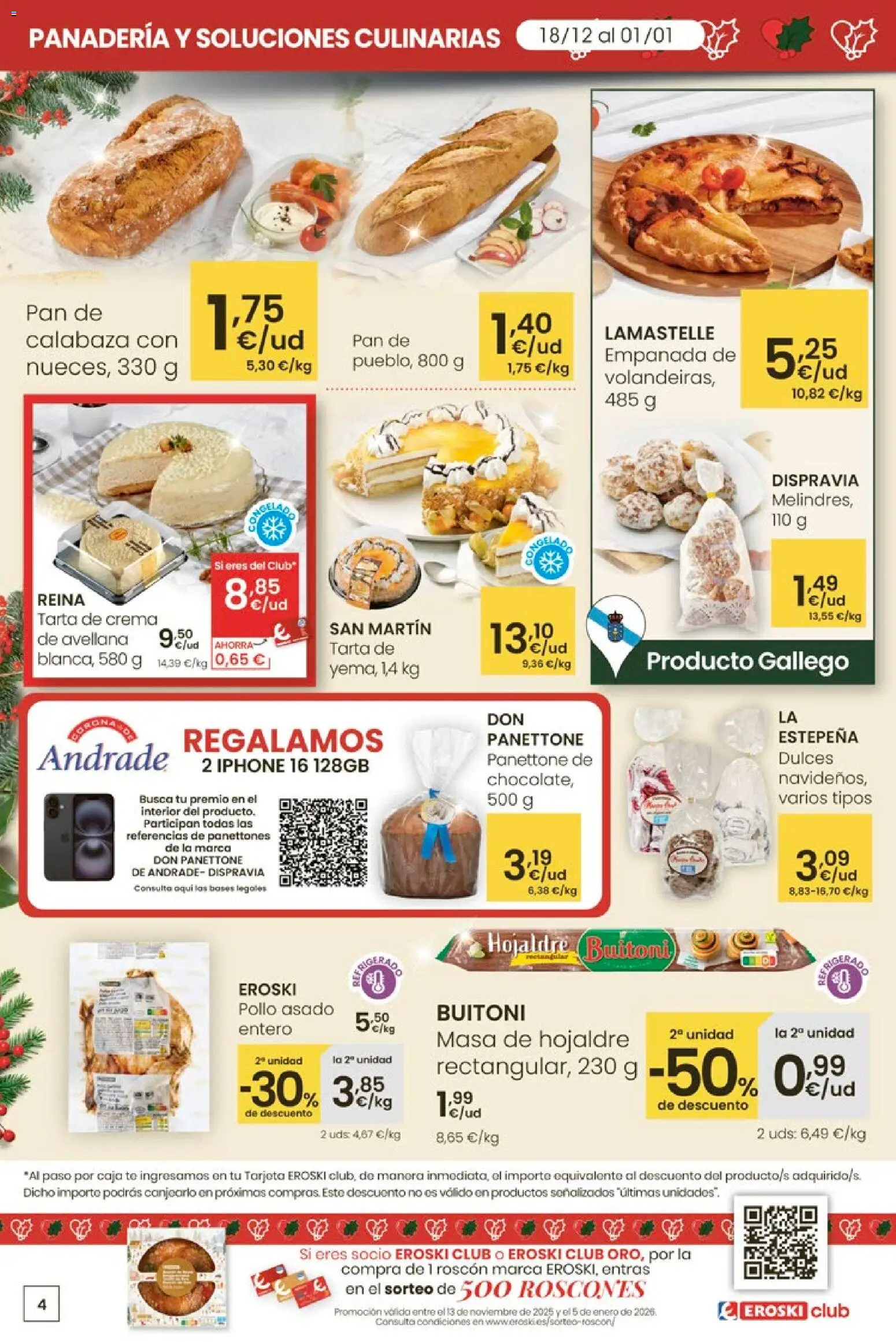 Eroski - Navidad  │ válido desde el 18.12.2025 | Página: 4 | Productos: Pan, Crema, Té, Iphone