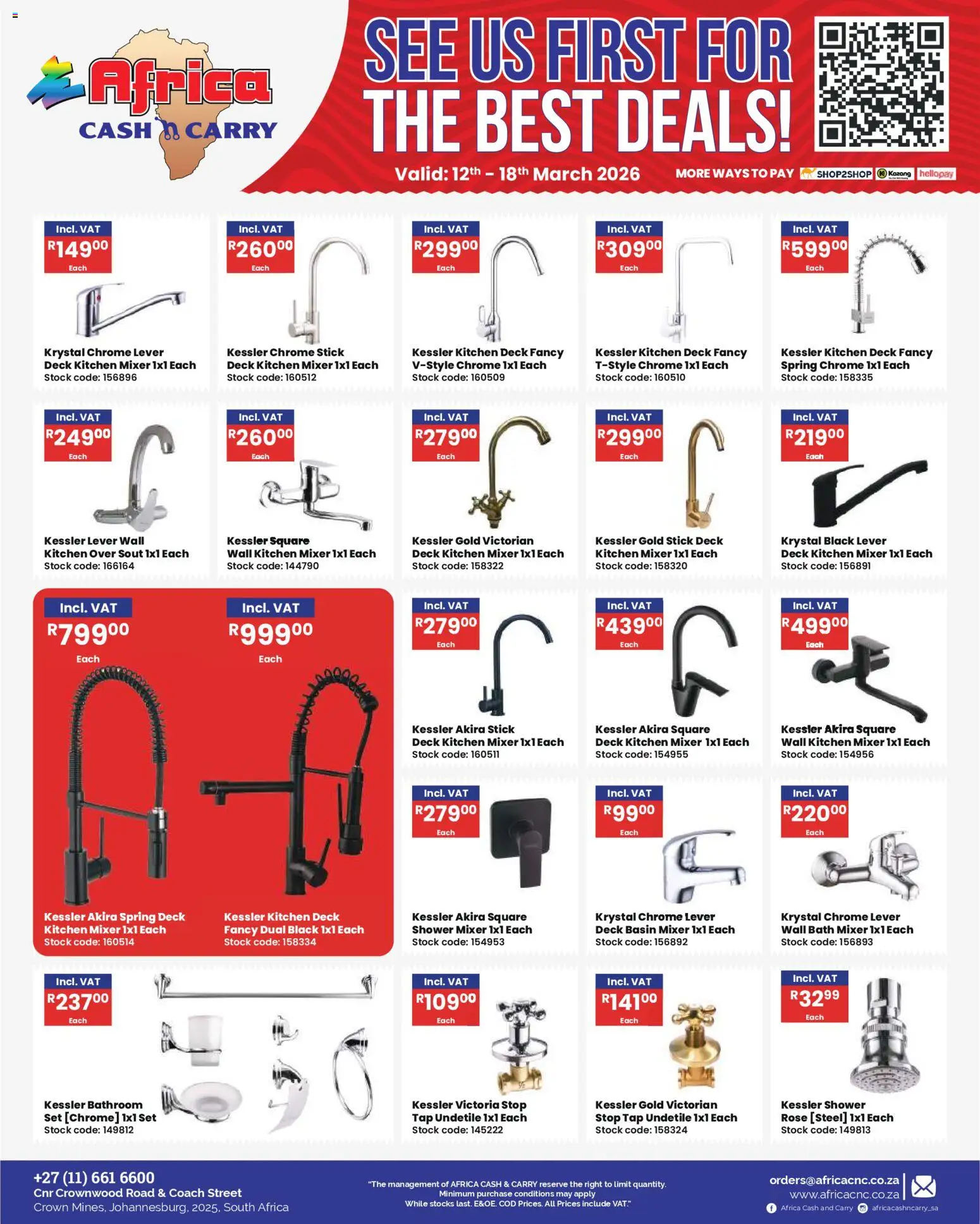 New Africa Cash & Carry catalogue – valid from 12.03.2026 | Page: 25 | Products: Mixer, Shower, Basin, Tap