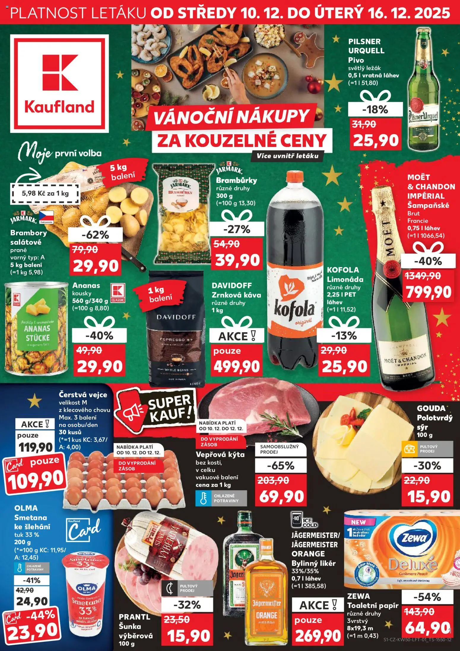 Kaufland leták - Praha 8 od 10.12.2025 | Strana: 1 | Produkty: Pivo, Toaletní papír, Champagne, Zrnková káva