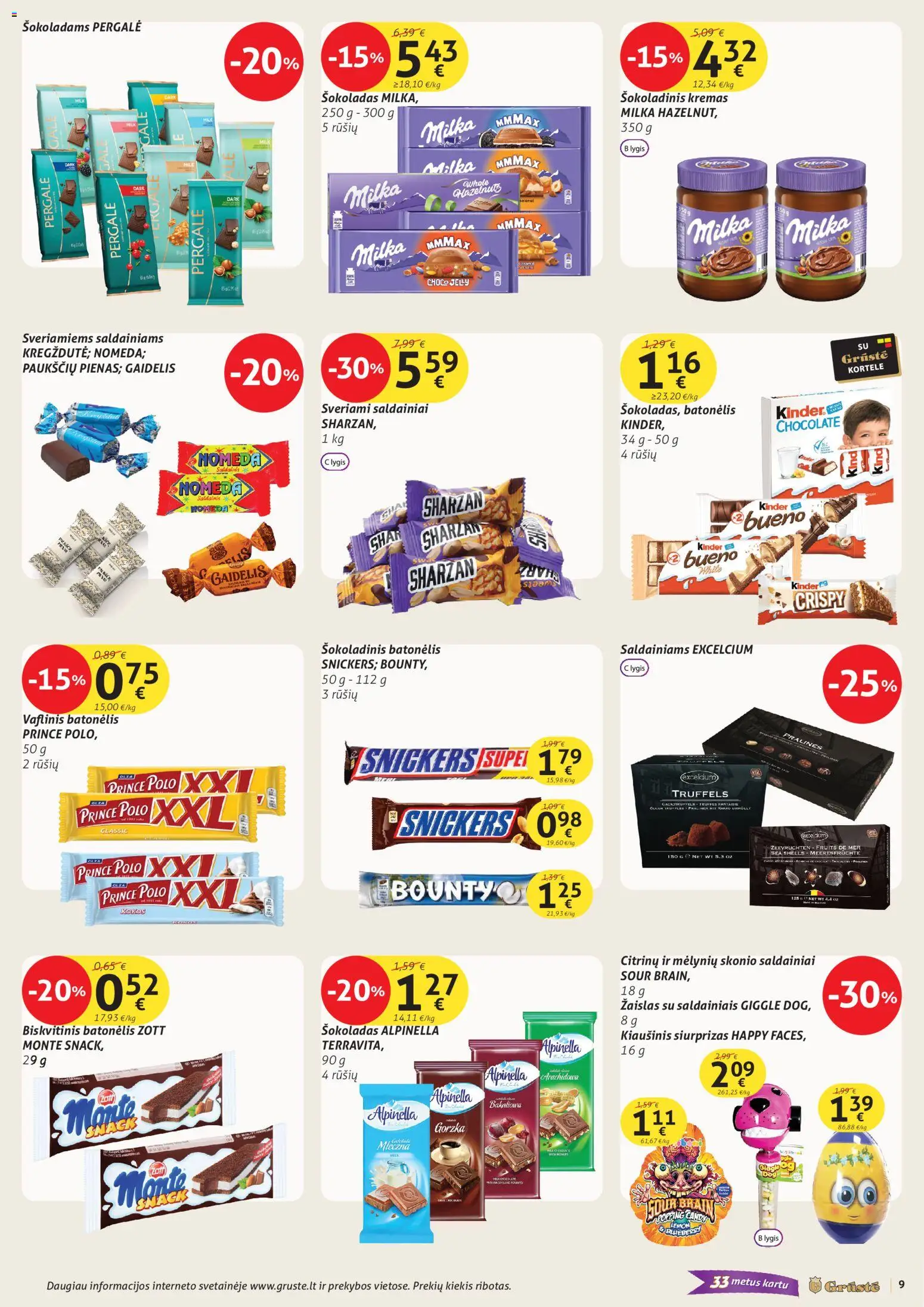 GRUSTE akcijos nuo 02.11.2025 | Puslapis: 9 | Prekių: Kremas, Šokoladas, Šokoladinis batonėlis, Saldainiai