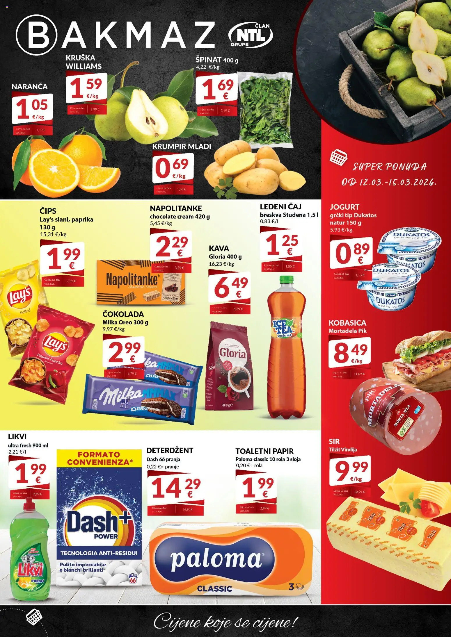 Bakmaz katalog | vrijedi od 15.03.2026 | Stranica: 1 | Proizvodi: Deterdžent, Toaletni papir, Milka, Kruška