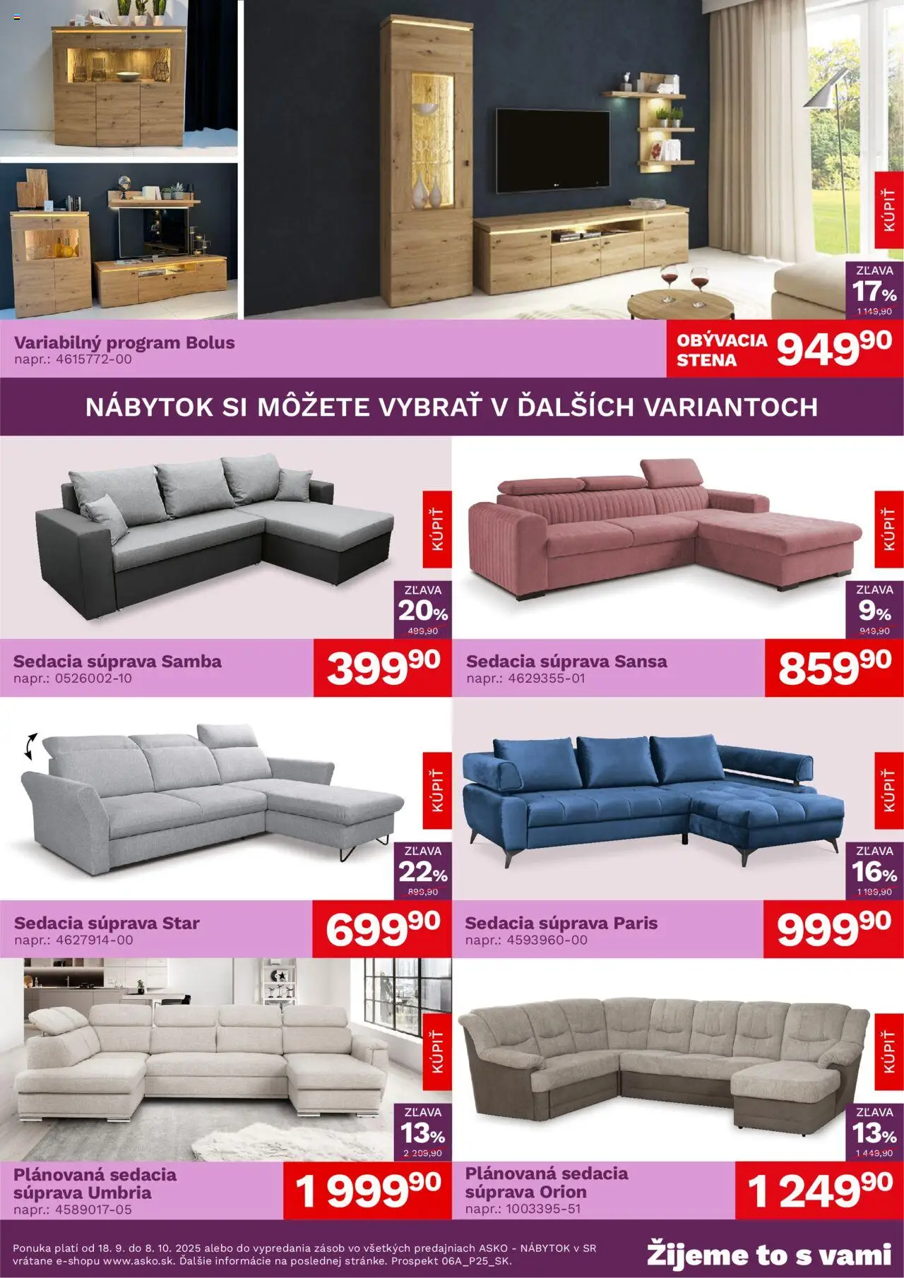 Nové ASKO nábytok akcie – leták je platný od 18.09.2025 | Strana: 2 | Produkty: Nábytok, Sedacia súprava