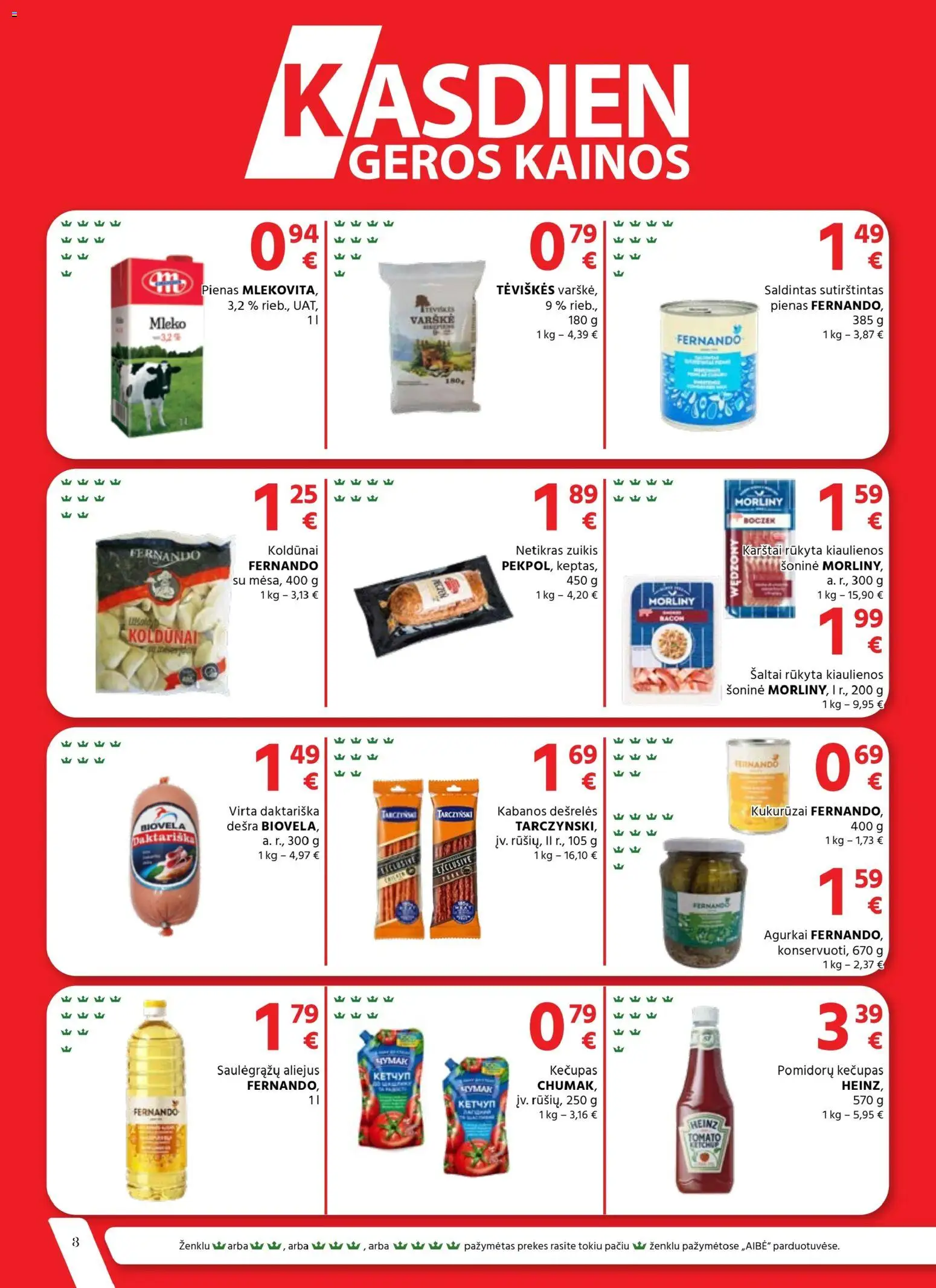 AIBE akcijos nuo 19.03.2026 | Puslapis: 8 | Prekių: Kiaulienos, Dešrelės, Aliejus, Dešra