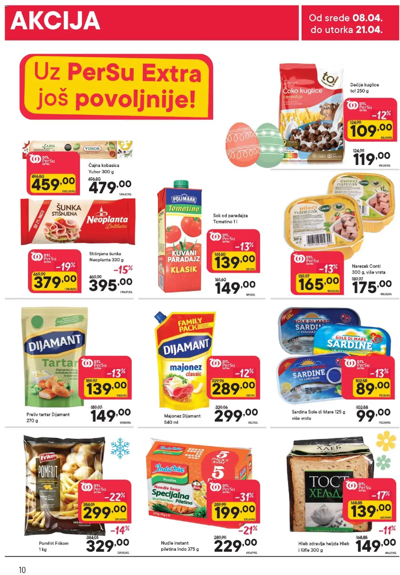 PerSu katalog - važi od 08.04.2026 | Strana: 10 | Proizvode: Majonez, Sok od paradajza, Pomfrit, Nudle