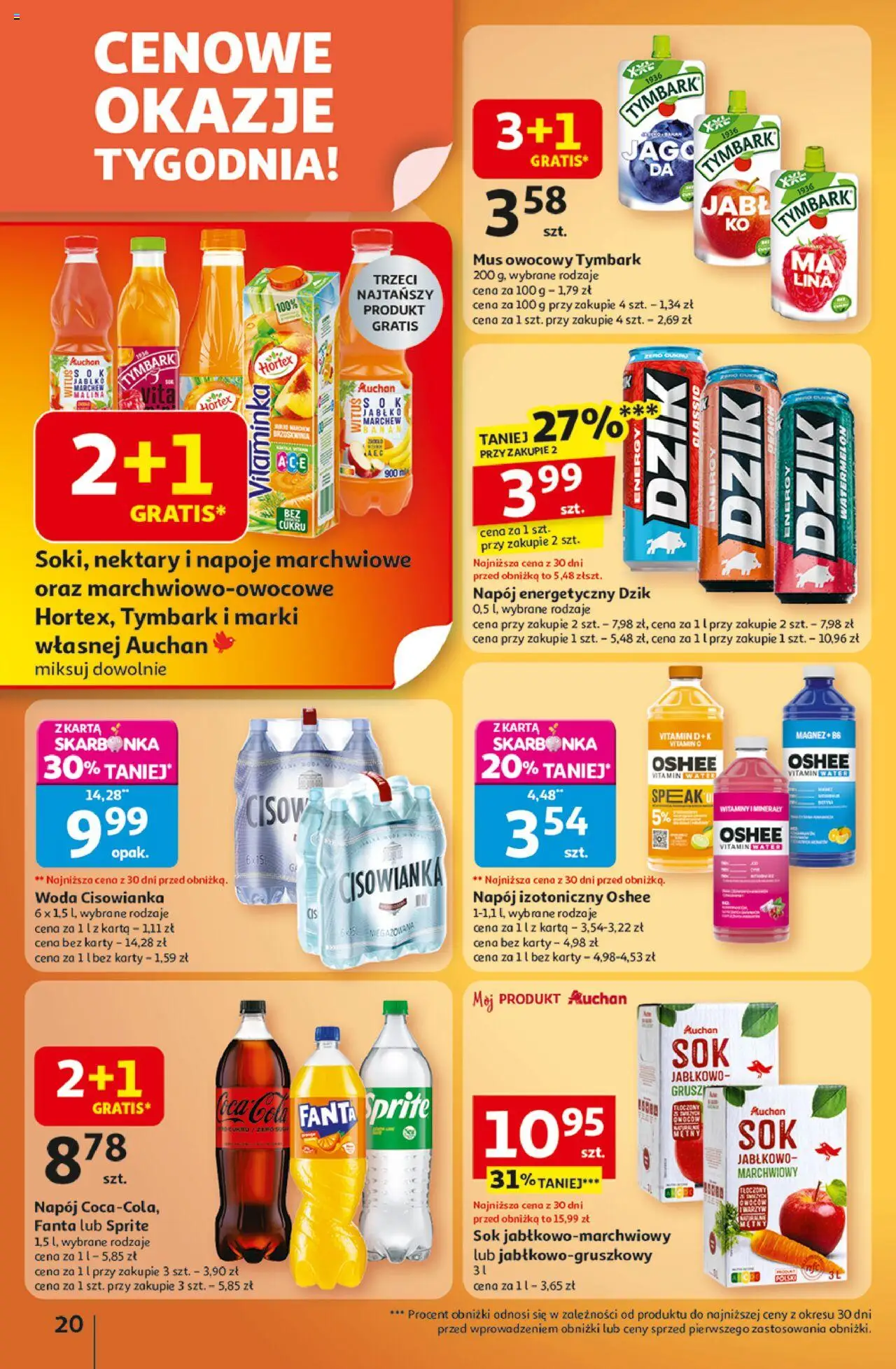Auchan Gazetka - Wielkie przeboje cenowe Hipermarket od 09.10.2025 | Strona: 20 | Produkty: Napoje, Sok, Banan, Woda