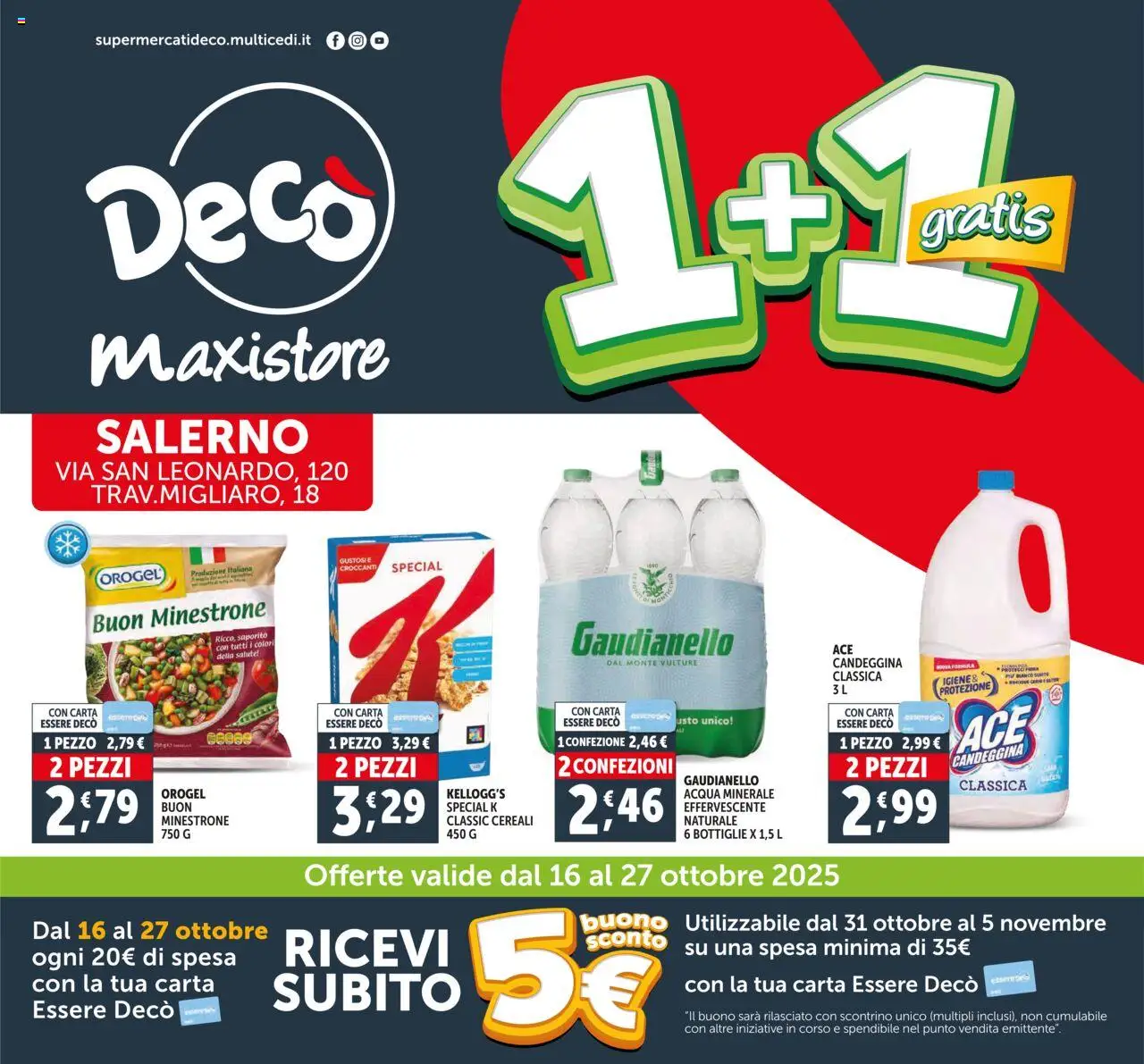 Volantino Decò del 16.10.2025 | Pagina: 1 | Prodotti: Minestrone, Candeggina, Acqua, Acqua minerale