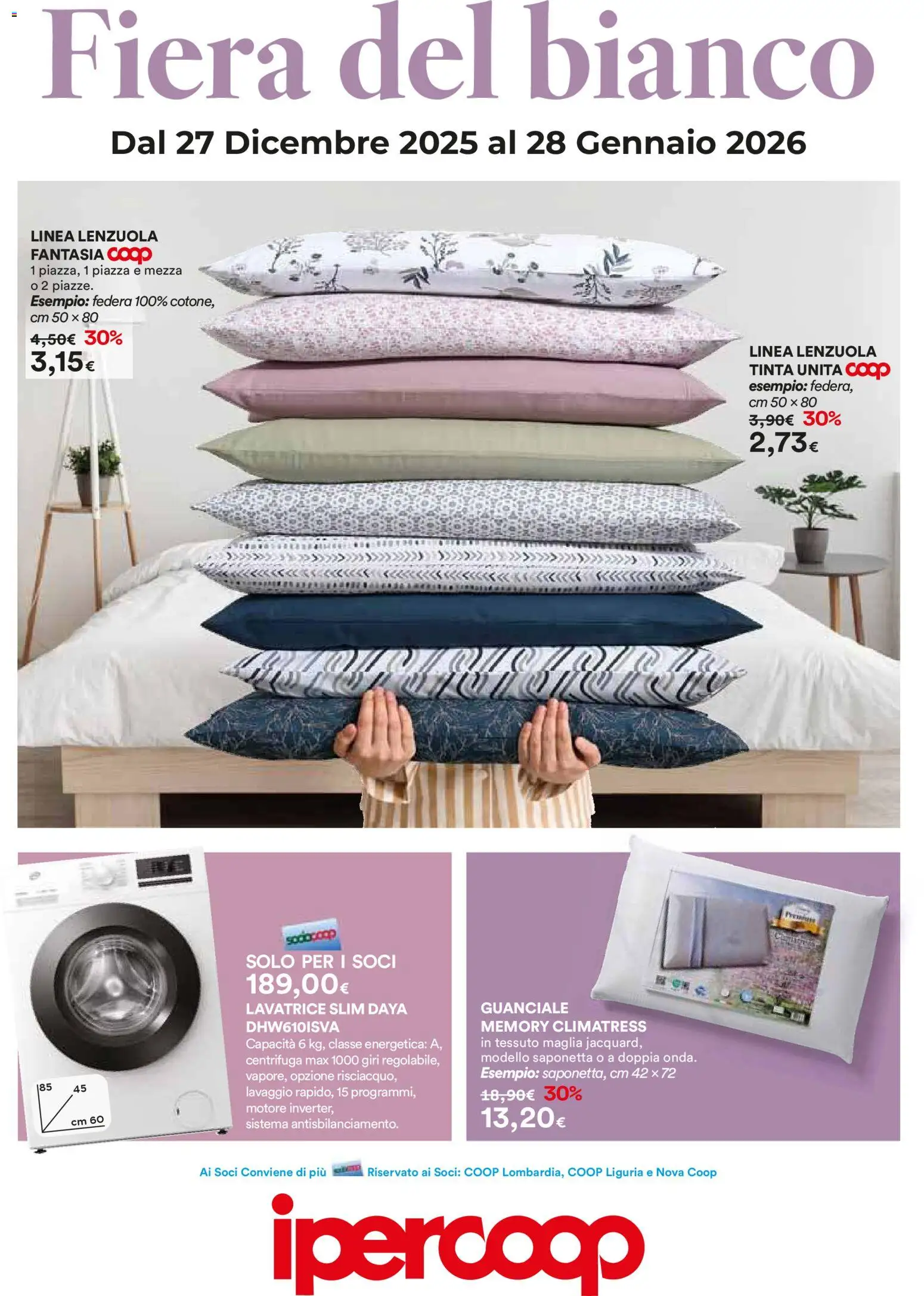 Volantino Ipercoop del 27.12.2025 | Pagina: 1 | Prodotti: Centrifuga, Lavatrice, Federa, Lenzuola