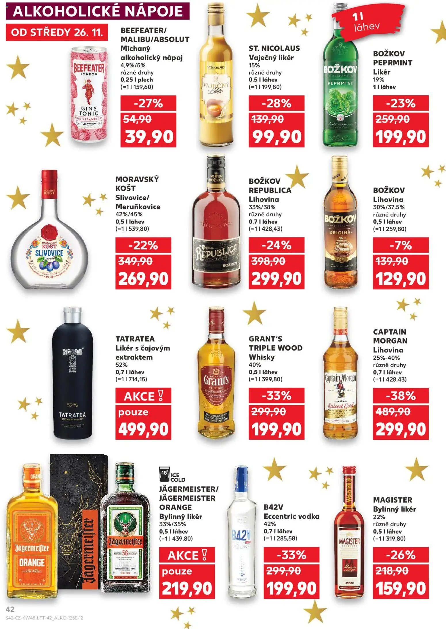 Kaufland leták - Kolín od 26.11.2025 | Strana: 42 | Produkty: Jägermeister, Vodka, Captain Morgan, Vaječný Likér