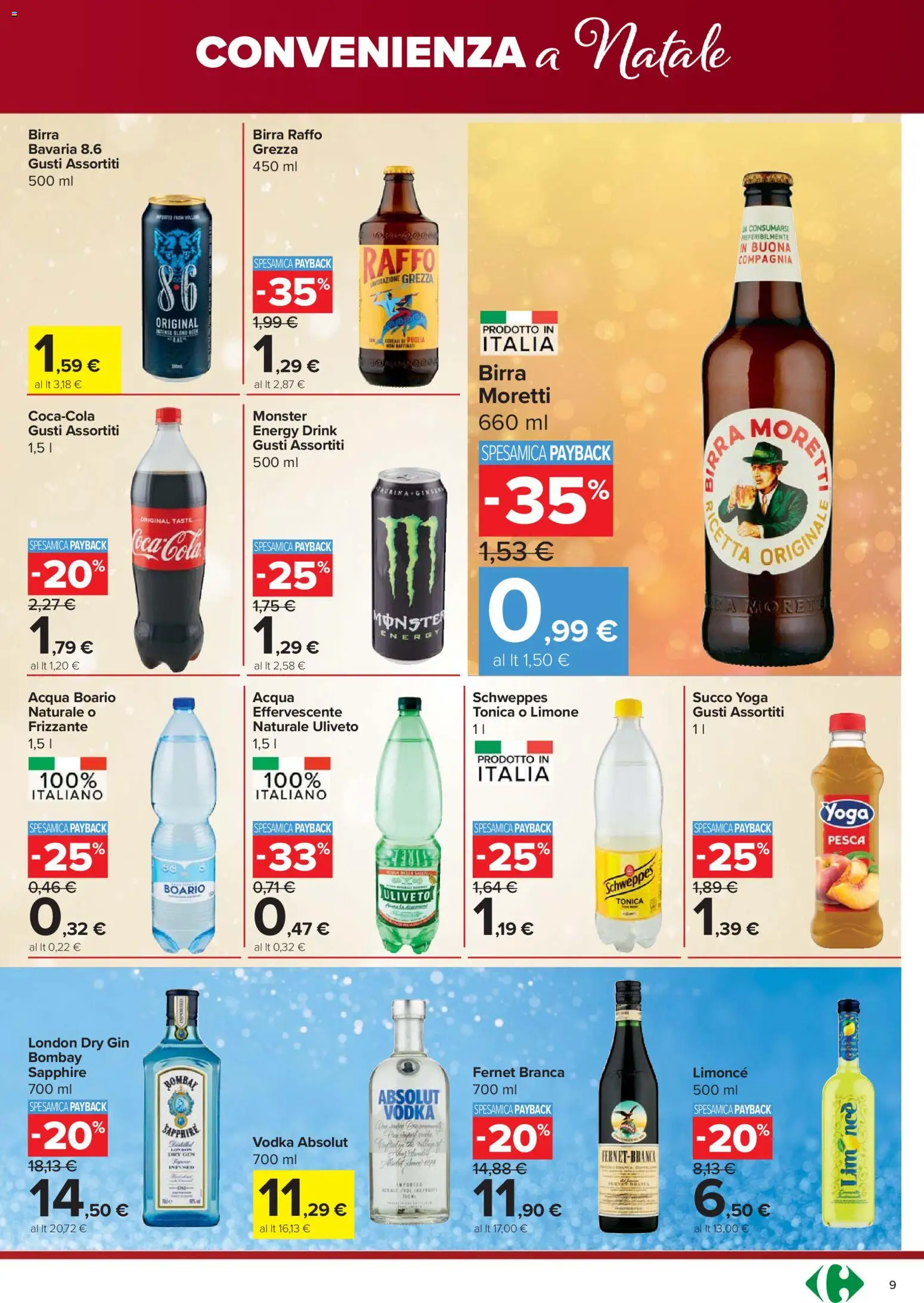Volantino Carrefour del 18.12.2025 | Pagina: 9 | Prodotti: Birra, Vodka, Acqua, Pesca