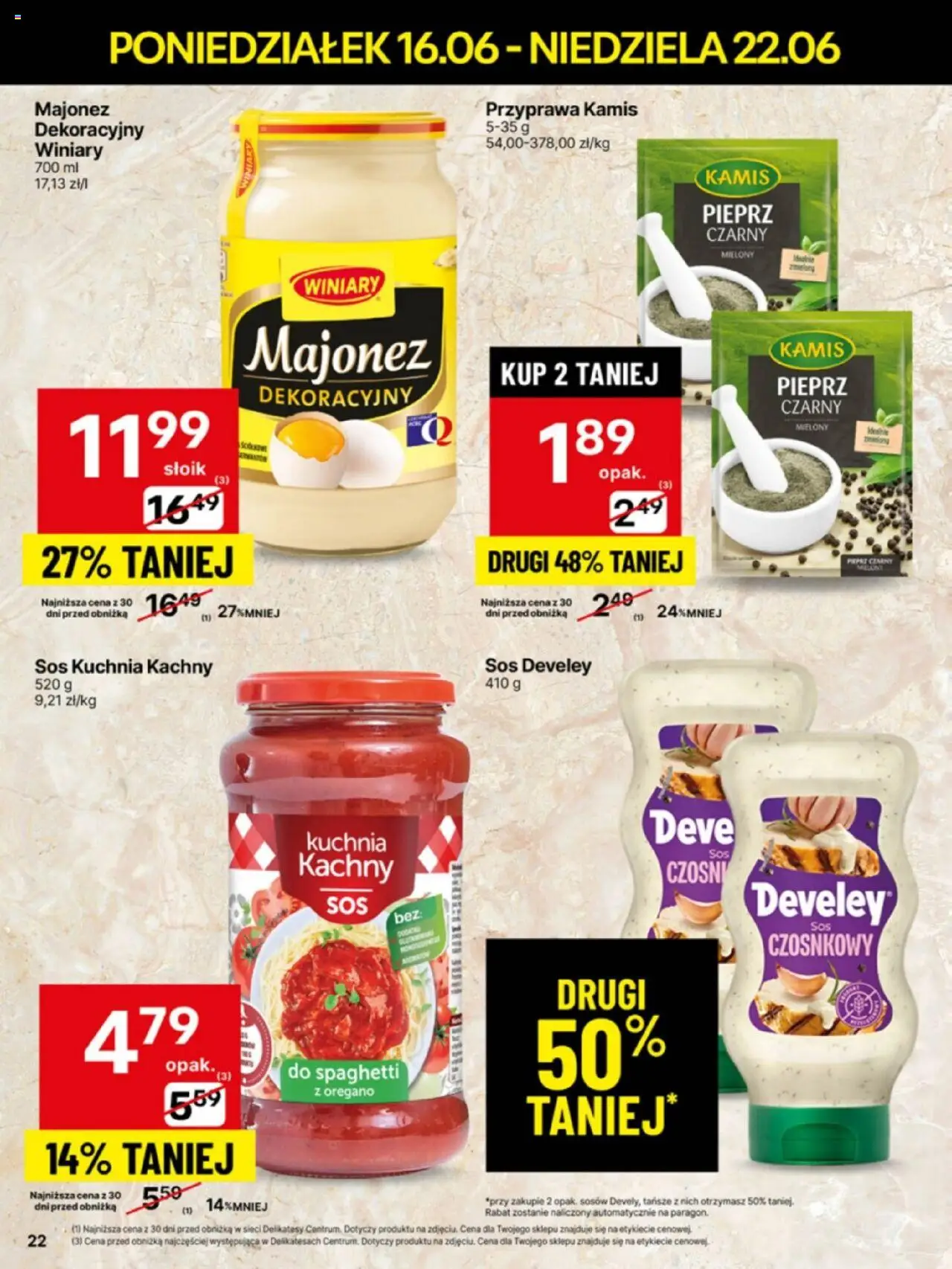 Delikatesy Centrum Gazetka - Sklepy Własne od 16.06.2025 | Strona: 22 | Produkty: Delikatesy, Majonez, Sos, Pieprz