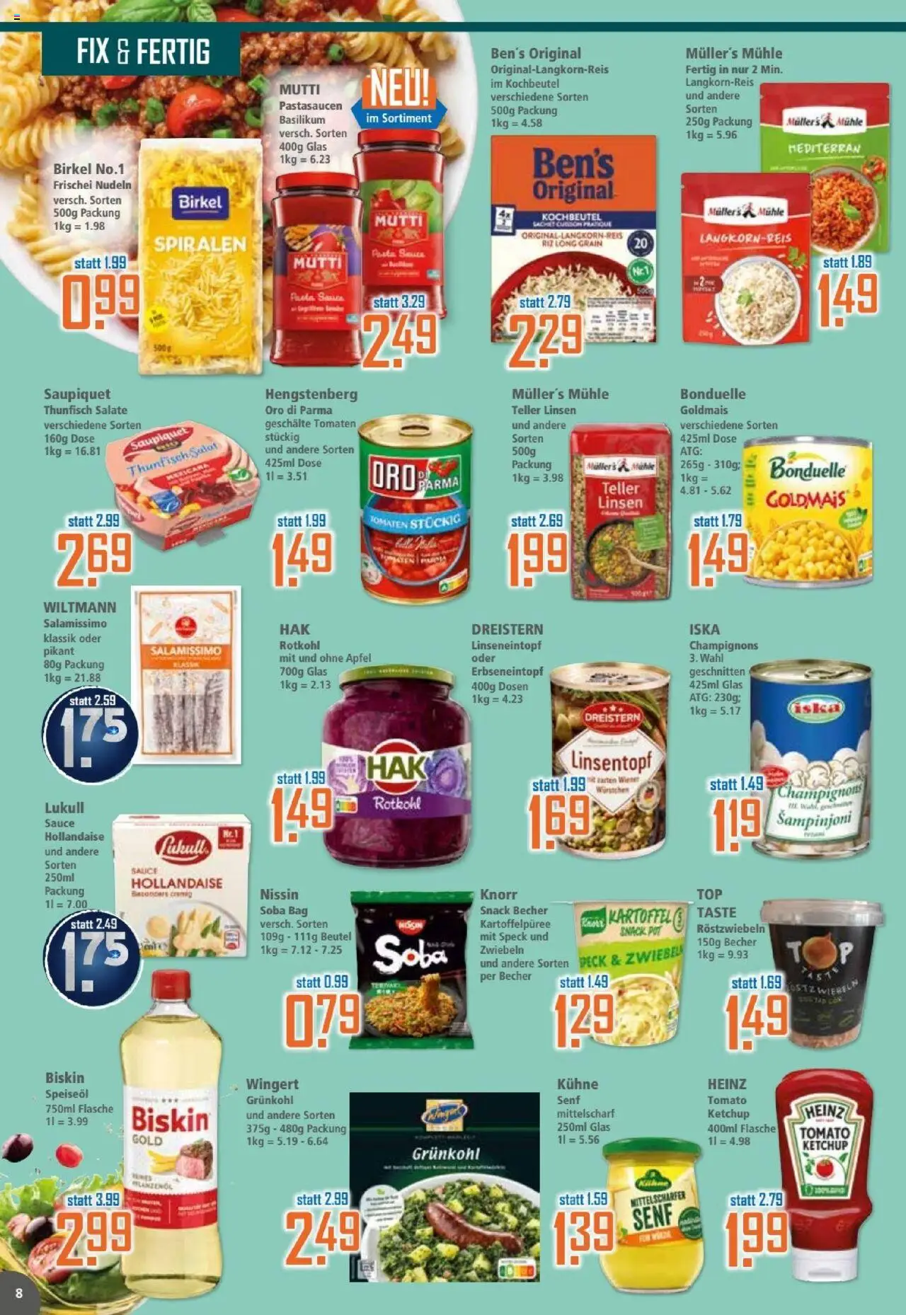 Klaas & Kock Prospekt – gültig ab 13.10.2025 | Seite: 8 | Produkte: Mühle, Tomaten, Knorr, Champignons