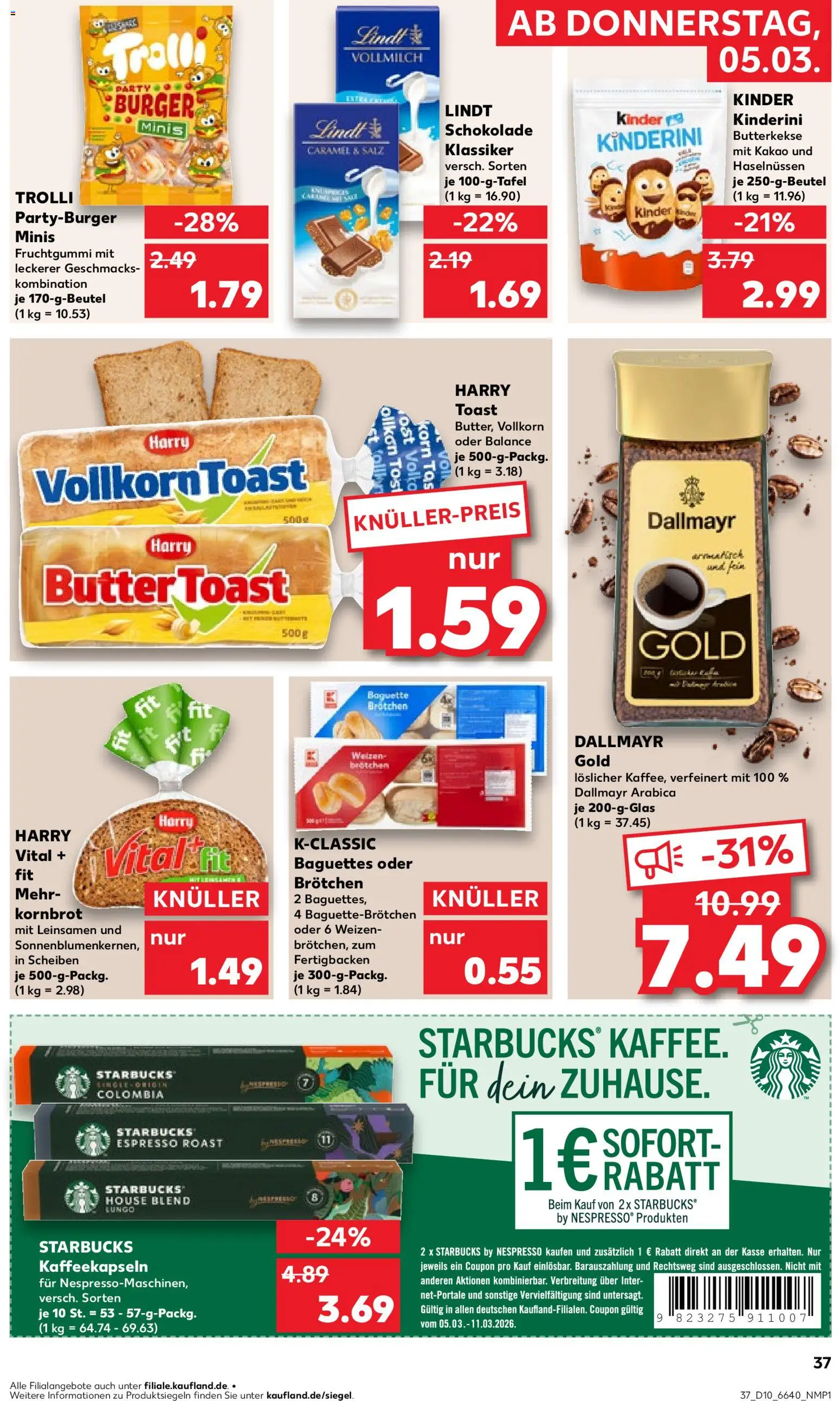 Kaufland Prospekt 	 – gültig ab 05.03.2026 | Seite: 37 | Produkte: Toast, Burger, Baguette, Dallmayr