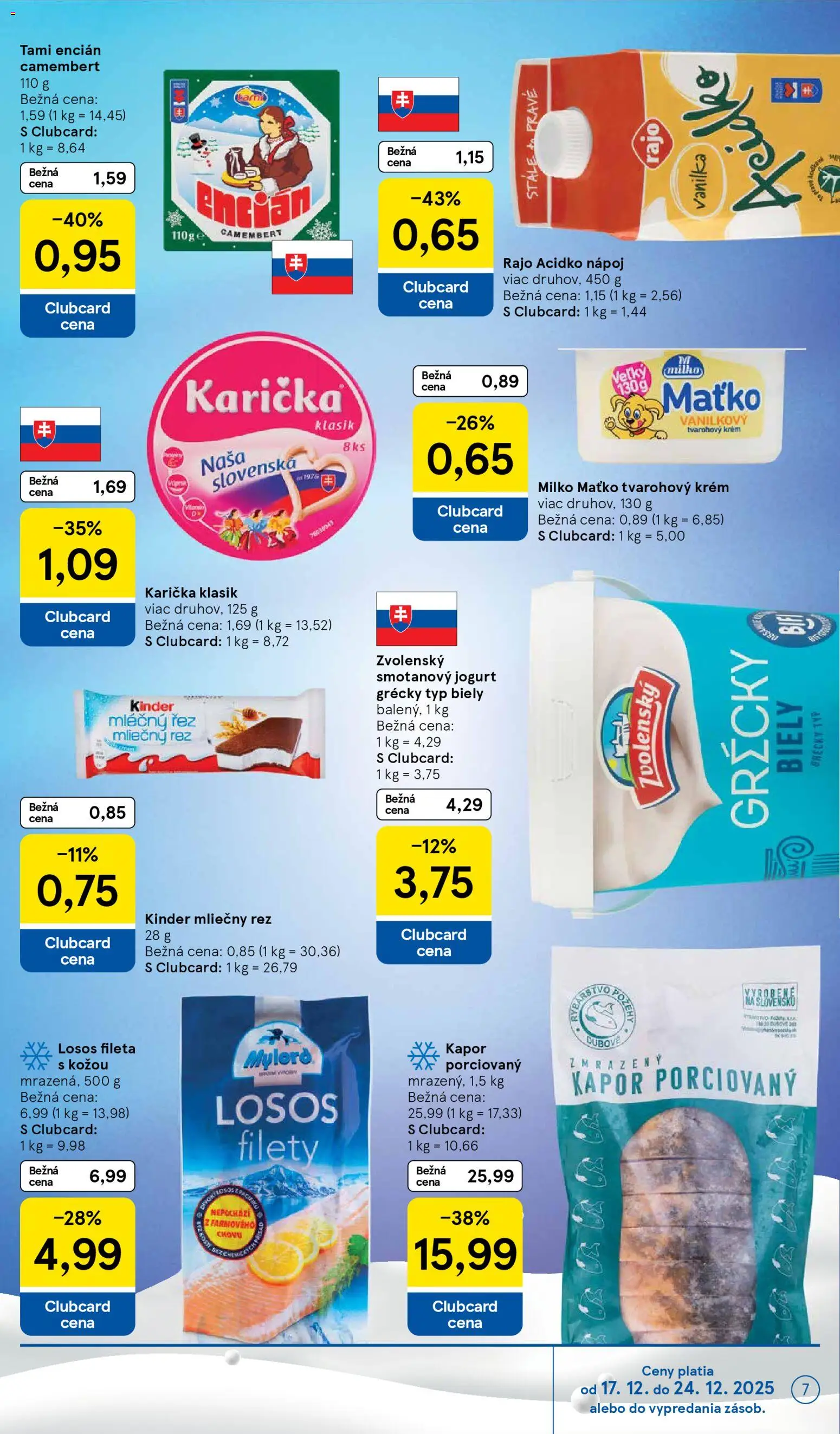 Nové Tesco akcie – leták je platný od 17.12.2025 | Strana: 7 | Produkty: Jogurt, Kinder, Krém, Encián