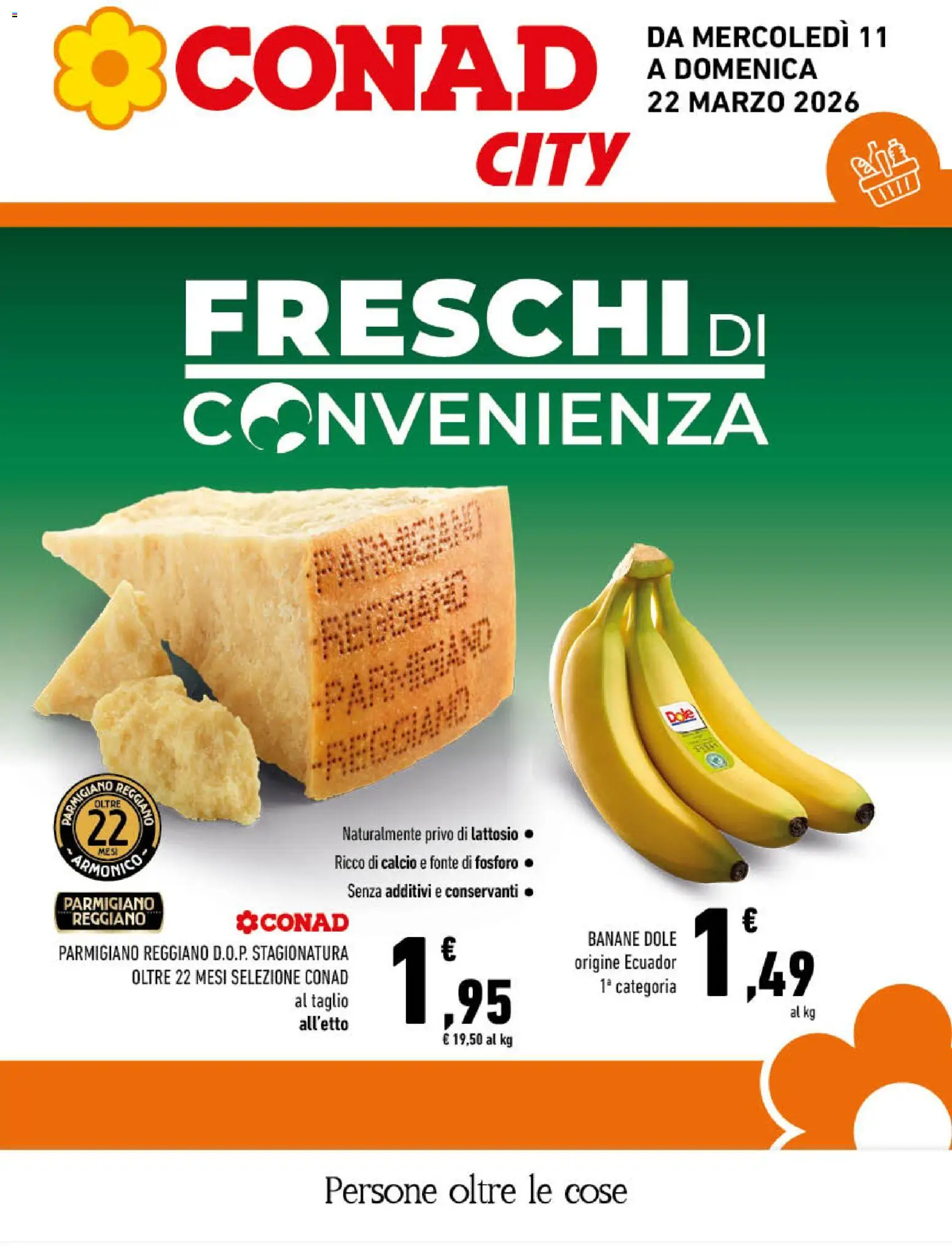 Volantino Conad del 11.03.2026 | Pagina: 1 | Prodotti: Banane, Parmigiano reggiano, Parmigiano
