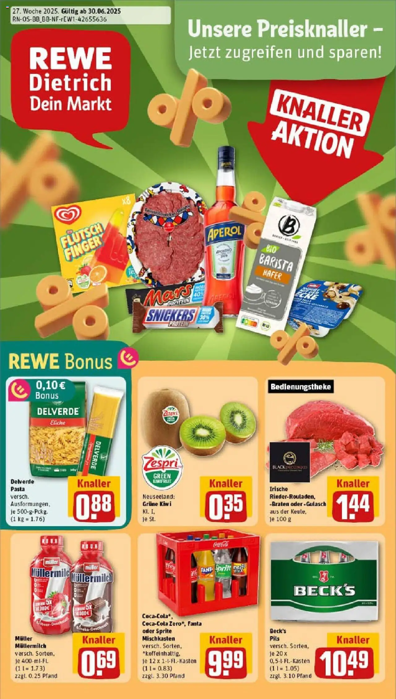 Rewe prospekt Frankfurt (Oder)	 - gültig ab dem 29.06.2025 | Seite: 1 | Produkte: Fanta, Snickers, Pasta, Muller mullermilch