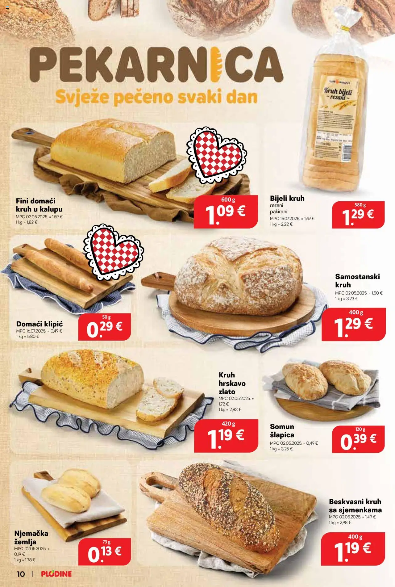 Plodine katalog | vrijedi od 13.08.2025 | Stranica: 10 | Proizvodi: Somun, Kruh