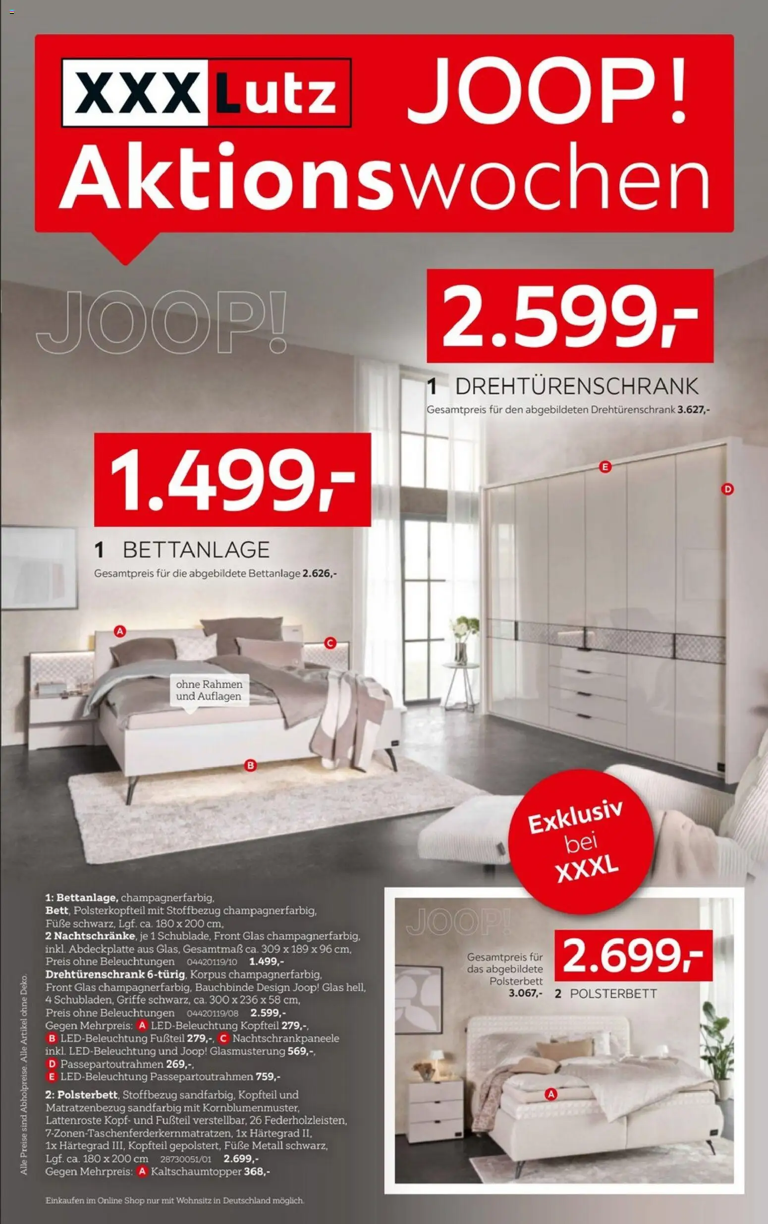 XXXL Lutz Joop! Aktionswochen – gültig ab 08.03.2026 | Seite: 1 | Produkte: Drehtürenschrank, Polsterbett