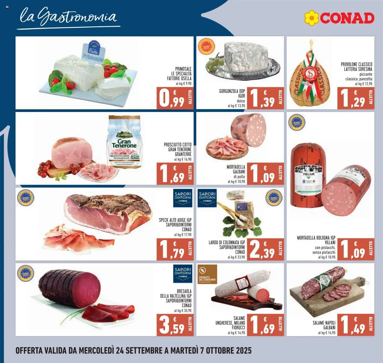 Volantino Conad del 24.09.2025 | Pagina: 8 | Prodotti: Salame, Pollo, Pancetta, Gorgonzola