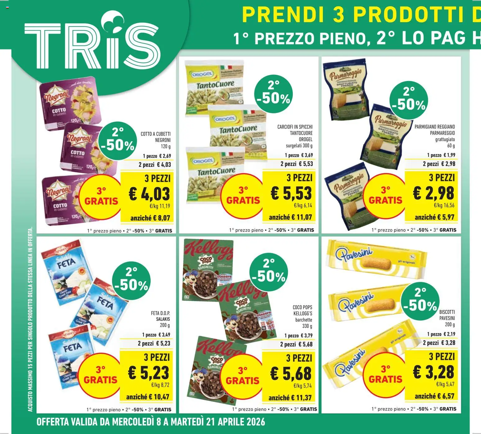 Volantino Conad del 08.04.2026 | Pagina: 4 | Prodotti: Biscotti, Carciofi, Feta, Parmigiano