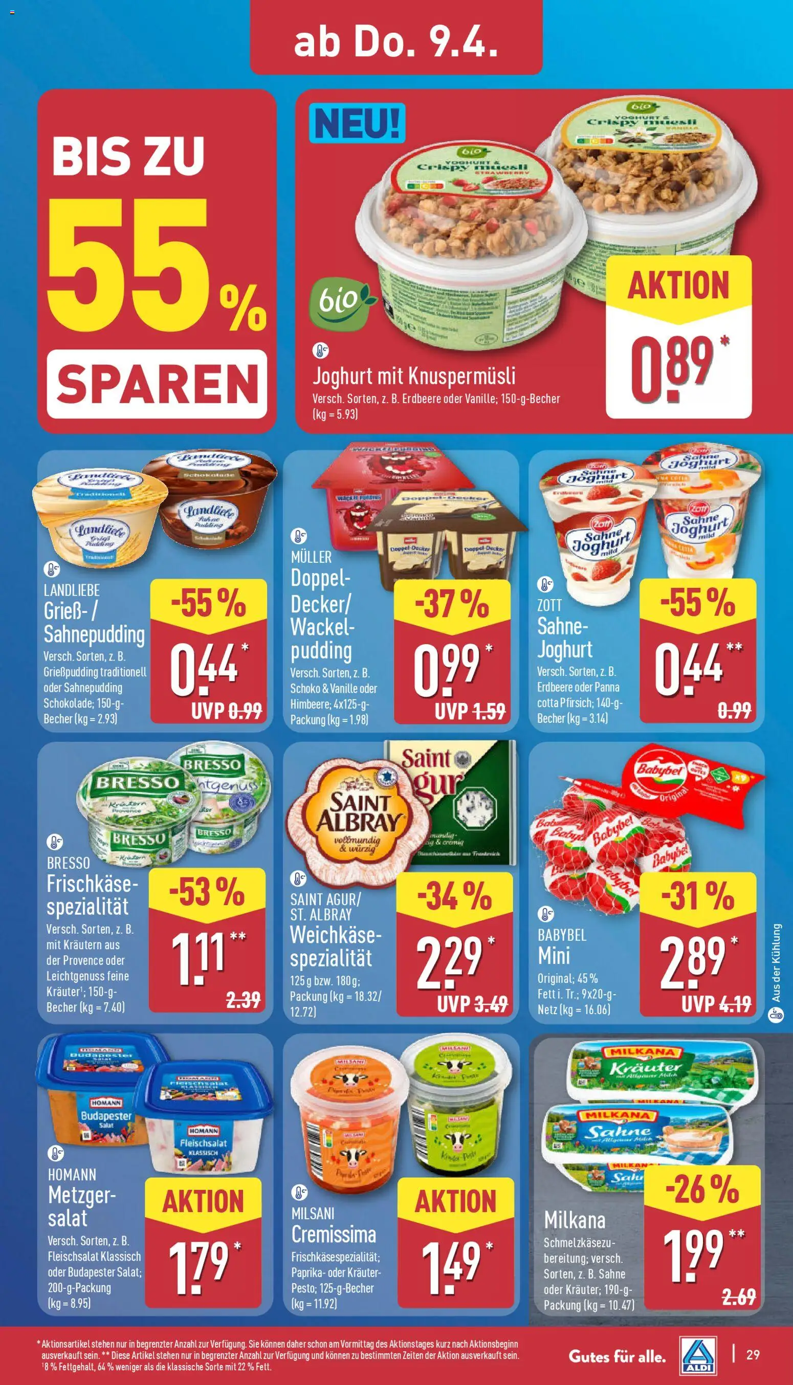 Aldi Prospekt 	 – gültig ab 07.04.2026 | Seite: 29 | Produkte: Milkana, Pudding, Babybel, Sahne