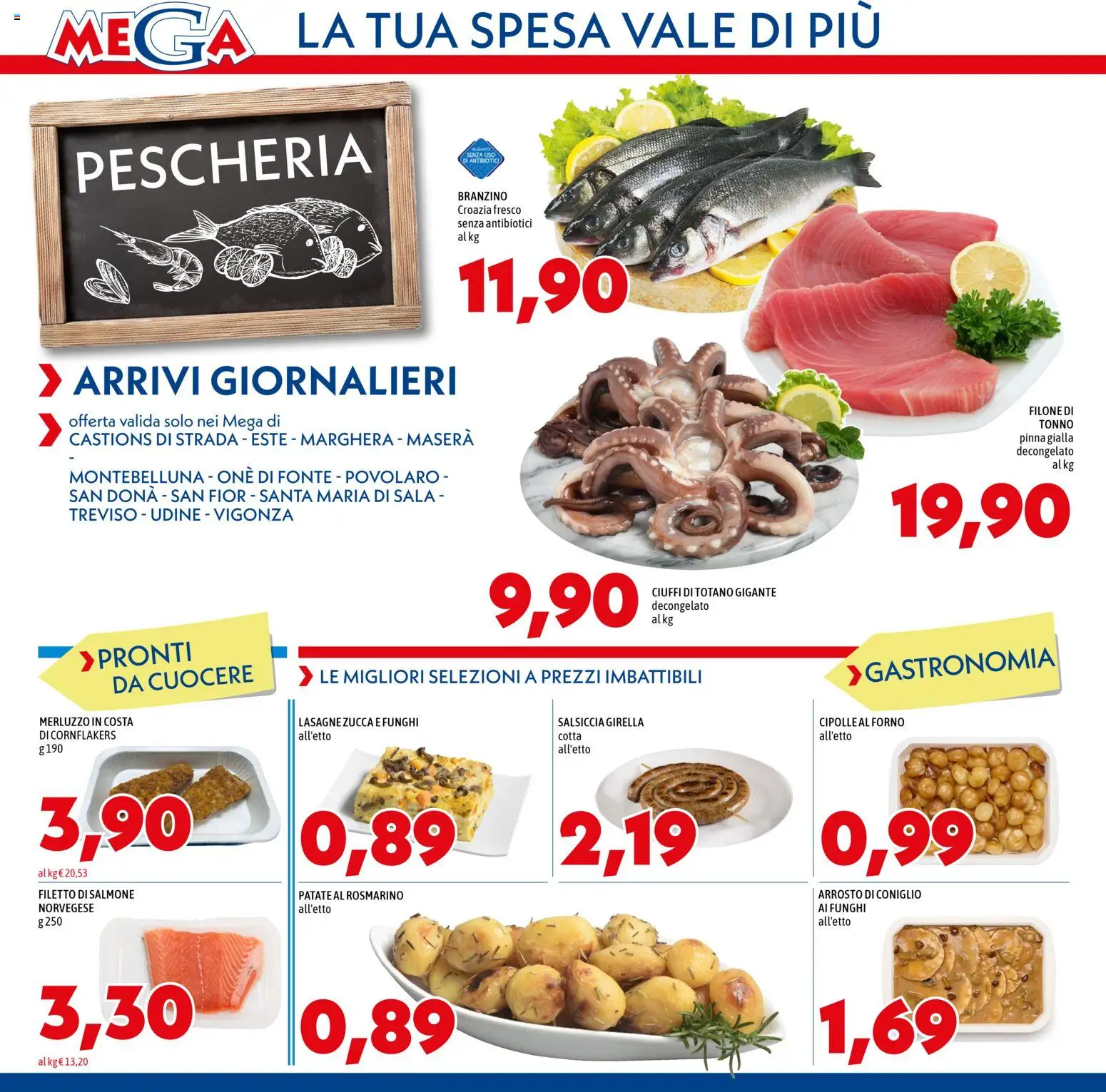 Volantino Mega del 27.11.2025 | Pagina: 2 | Prodotti: Merluzzo, Salsiccia, Funghi, Tonno