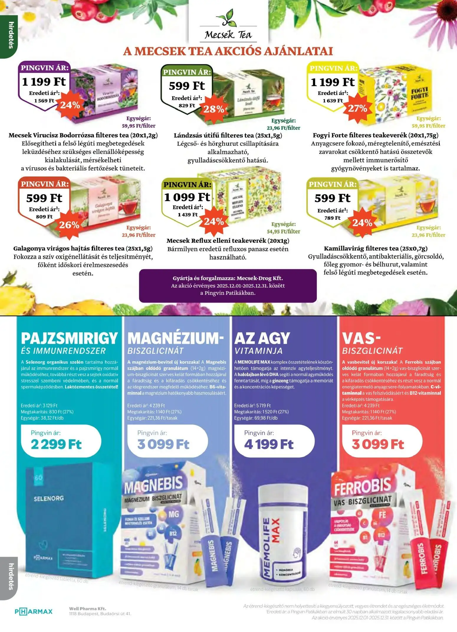 Pingvin Patika akciós ujság - amely érvényes a következő dátumtól: 01.12.2025 | Oldal: 18 | Termékek: Ágy, Tea