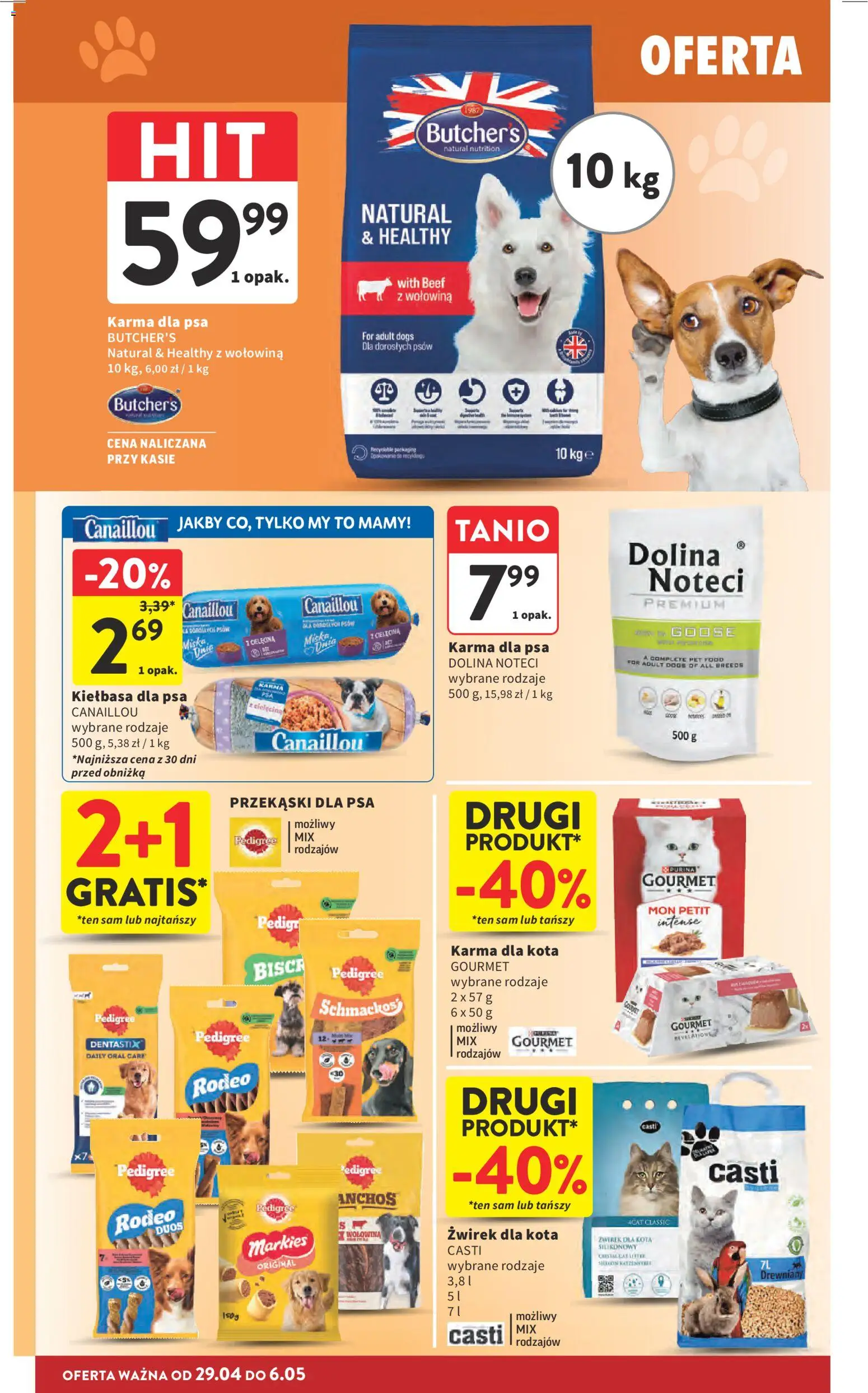 Intermarche gazetka od 29.04.2026 | Strona: 36 | Produkty: Kiełbasa, Żwirek dla kota, Karma dla kota, Kiełbasa dla psa