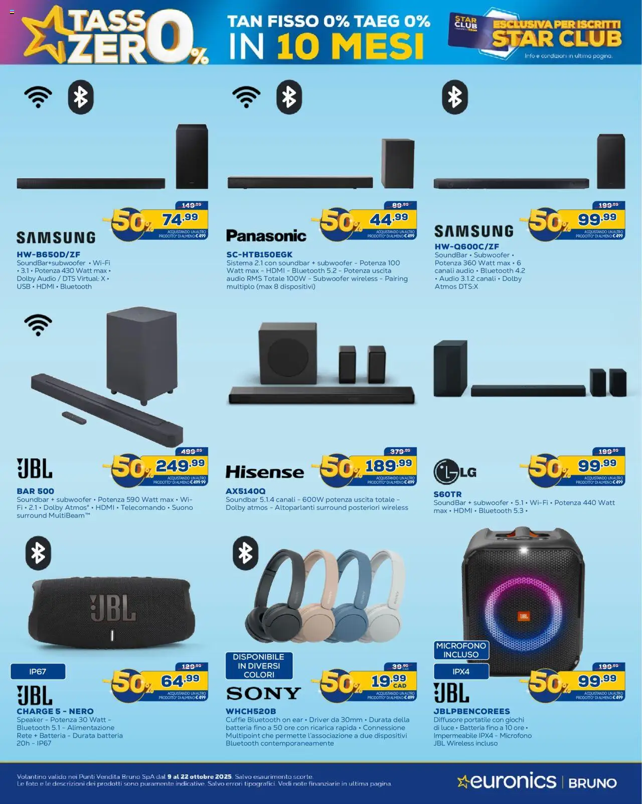 Volantino Euronics del 09.10.2025 | Pagina: 25 | Prodotti: Telecomando, Cuffie, Microfono, Speaker