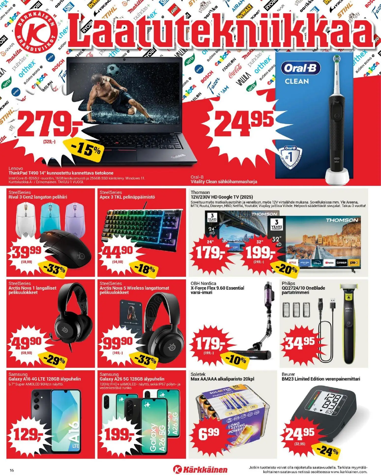 Kärkkäinen tarjoukset – voimassa 18.03.2026 alkaen | Sivu: 16 | Tuotteet: Sähköhammasharja, Älypuhelin, Tietokone, TV