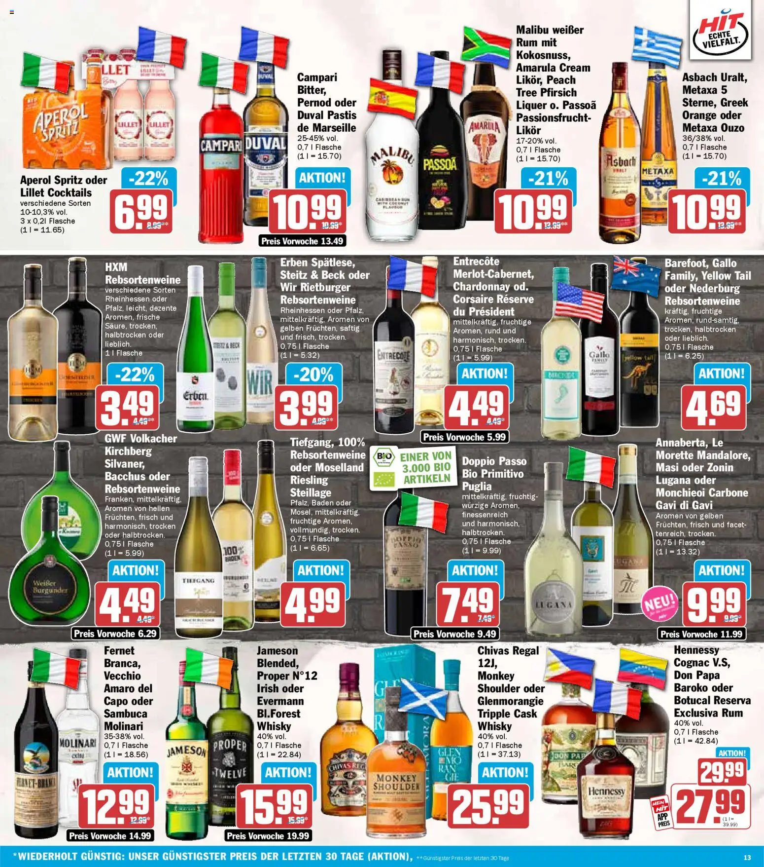 HIT - Bayern – gültig ab 27.10.2025 | Seite: 13 | Produkte: Campari, Entrecote, Pfirsich, Aperol
