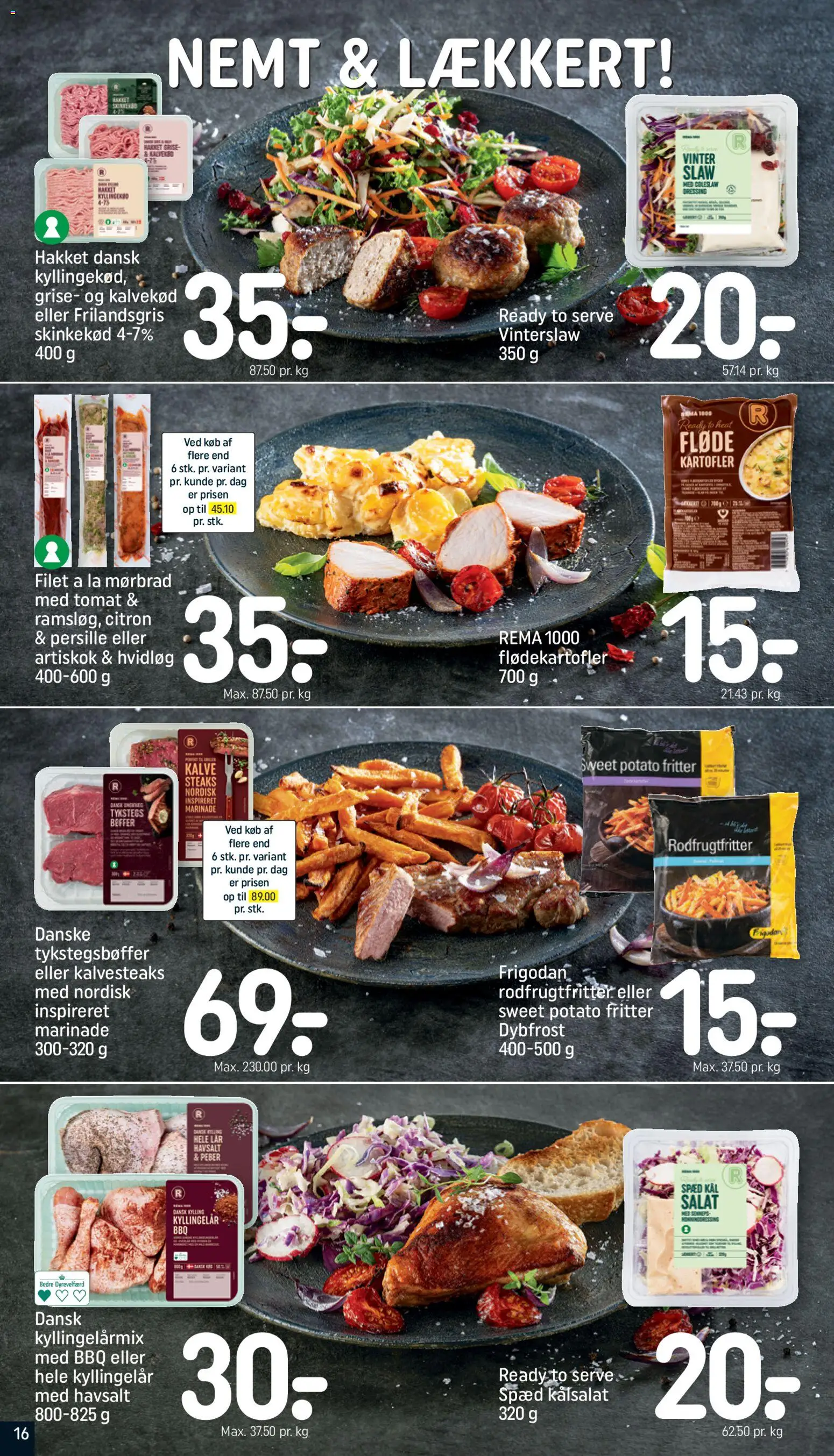 Rema 1000 tilbudsavis – gyldig fra 30.11.2025 | Side: 16 | Produkter: Bøffer, Salat, Dressing, Artiskok